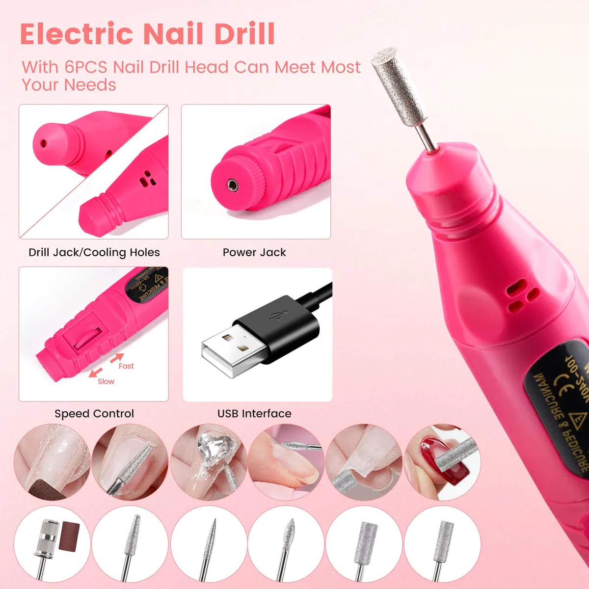 Deciniee Kit d’Ongles Acryliques Complet pour Débutants - Lampe UV, Perceuse à Ongles, Faux Ongles, Vernis Gel, Outil de Manucure, Décorations Nail Art dans un Sac Cadeau Rose - Idéal Cadeau Femme