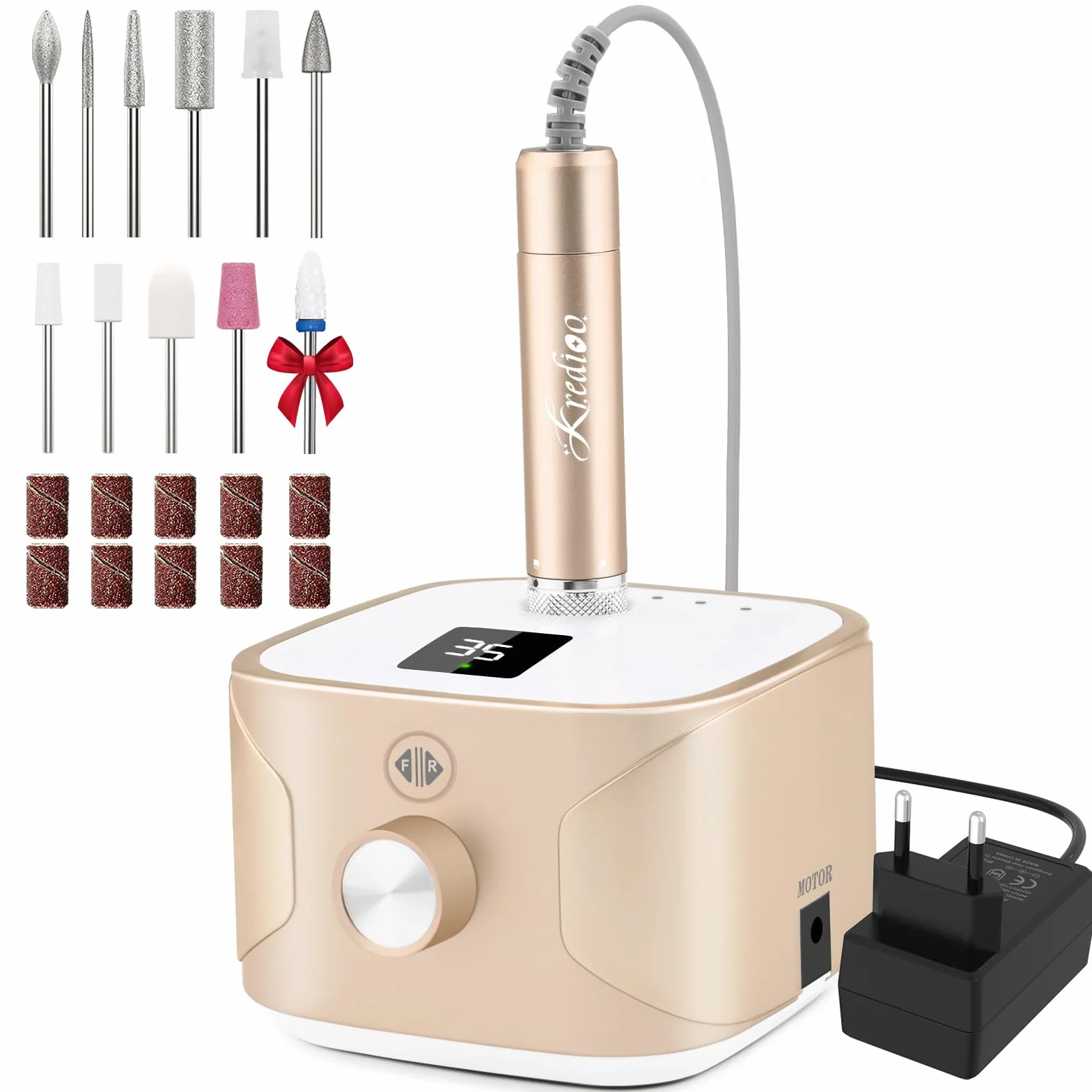 Ponceuse pour Ongles Electrique 35000 Tours Affichage LED 11 Embouts Céramique Manucure Pédicure