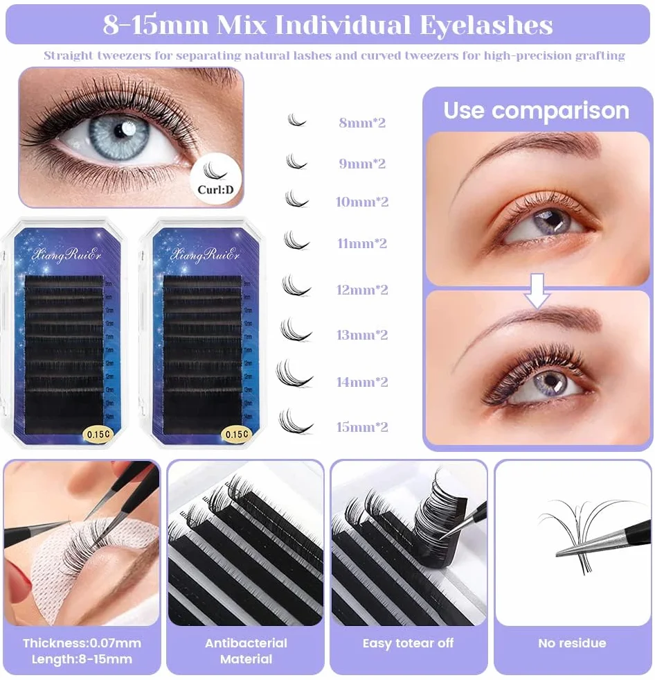 TwoWin Kit d'extension de cils professionnel - Kit complet d'entraînement avec tête de mannequin, colle d'entraînement et faux cils pour débutants, maquillage et greffe de cils