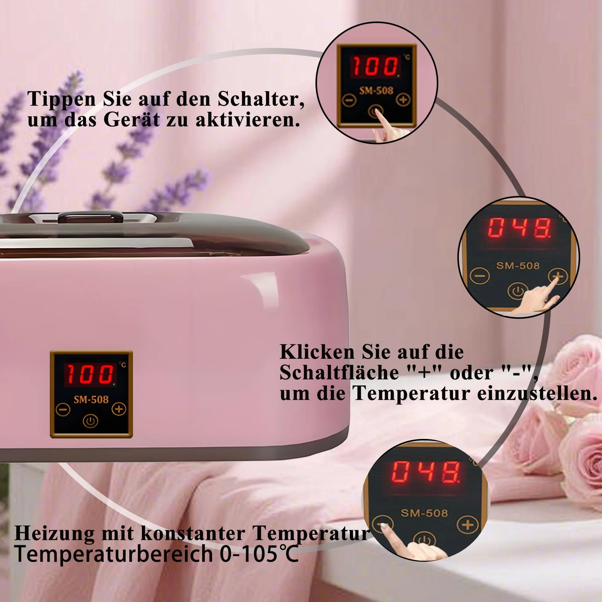 Bain de paraffine 4000ml pour mains et pieds, cire de paraffine 900g avec accessoires, soin peaux sèches (rose)