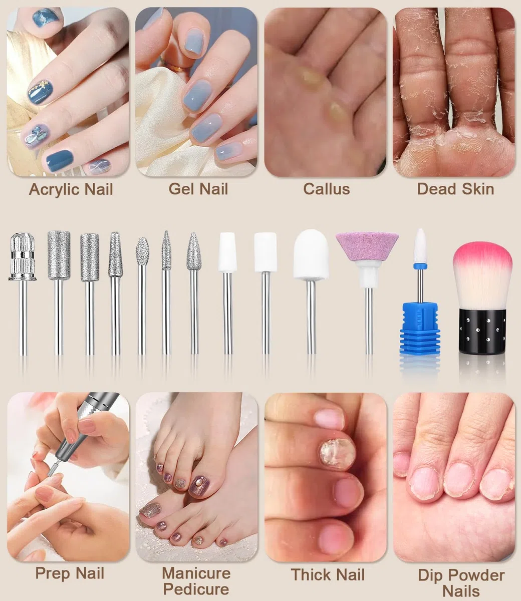 Zawaer Ponceuse pour Ongles 45,000RPM, Professionnelle Lime A Ongle Electrique, Ponceuse Ongles avec Écran LCD, Ensemble d’accessoires Kit avec Manucure Pédicure, pour Salon, Usage Maison Or