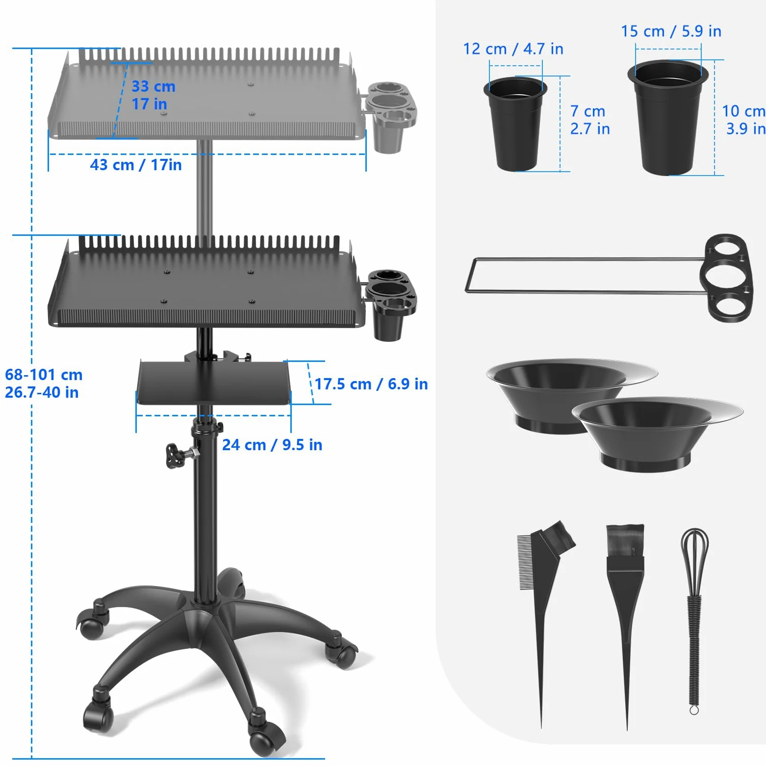 Chariot de Coiffure avec Roues, Chariot de Salon pour Extensions de Cheveux avec Plateforme de Rangement et Support