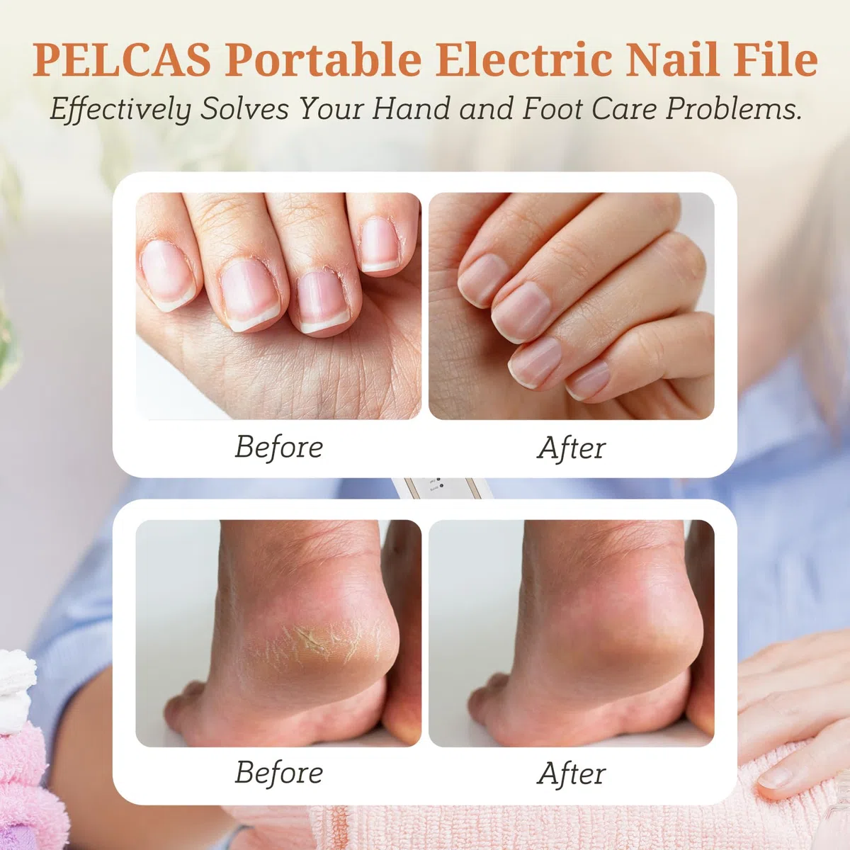 PELCAS Ponceuse Ongles Électrique 45 000 RPM, Lime à Ongles Sans Fil avec 5 Vitesses, Lumière LED, Kit Manucure Pédicure