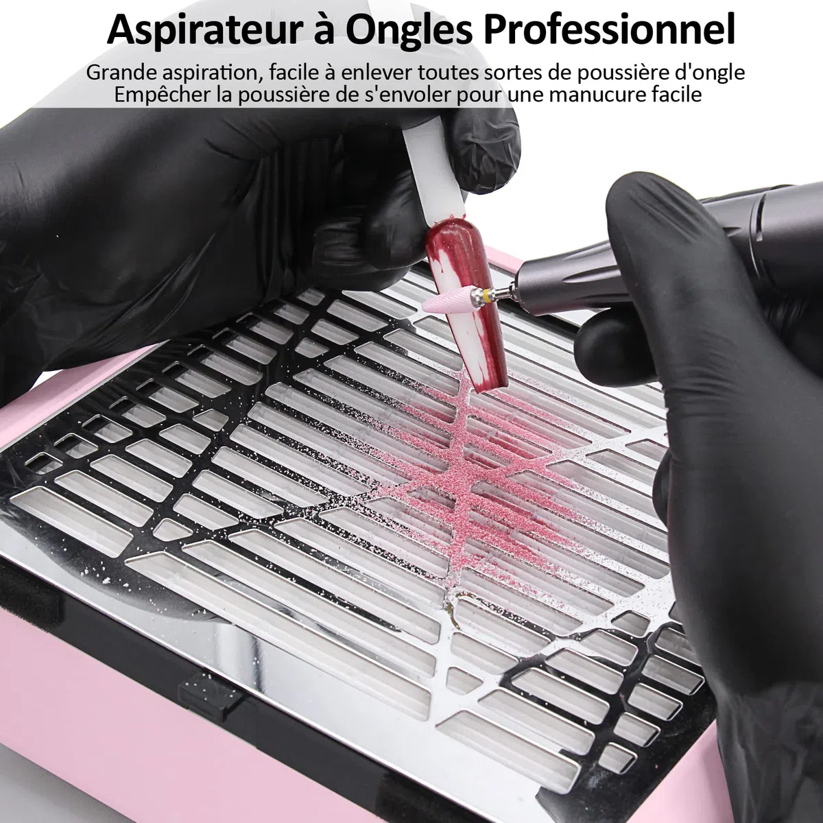 Aspirateur Ongles pour Manucure, Aspirateur Table Ongle Puissant, Aspirateur Poussiere Ongle Professionnel Manucure, Rose