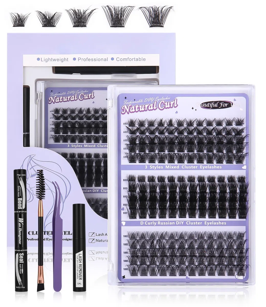 Cluster Lash,Kit Extension Cils Individuels D Curl DIY Kit de Touffes de Faux Cils D'extension de Cils avec Liaison et Joint Extensions de Cils pour Usage Personnel et Domestique 60D 80D 100D