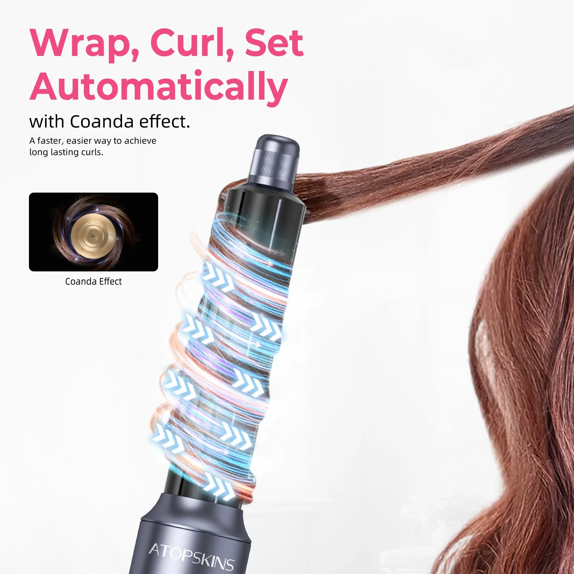 Atopskins Air Styler 6 en 1 Airbrush Pro Cheveux Hair Styler Brosse Soufflante Sécher Boucler Lisser
