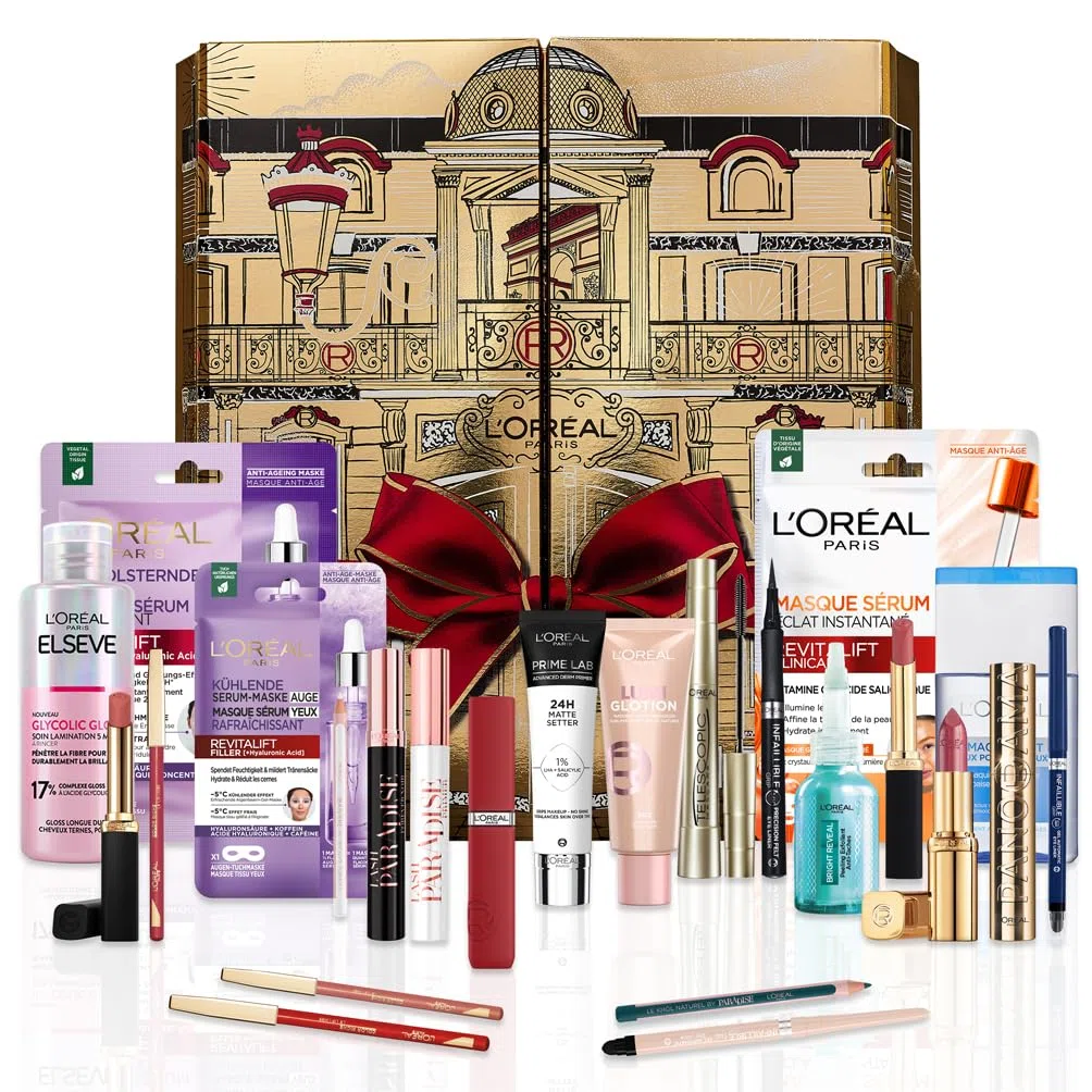 L'Oréal Paris Calendrier de l'Avent 24 Jours Coffret Cadeau Noël Maquillage Soins Visage et Cheveux 24 Produits de Beauté