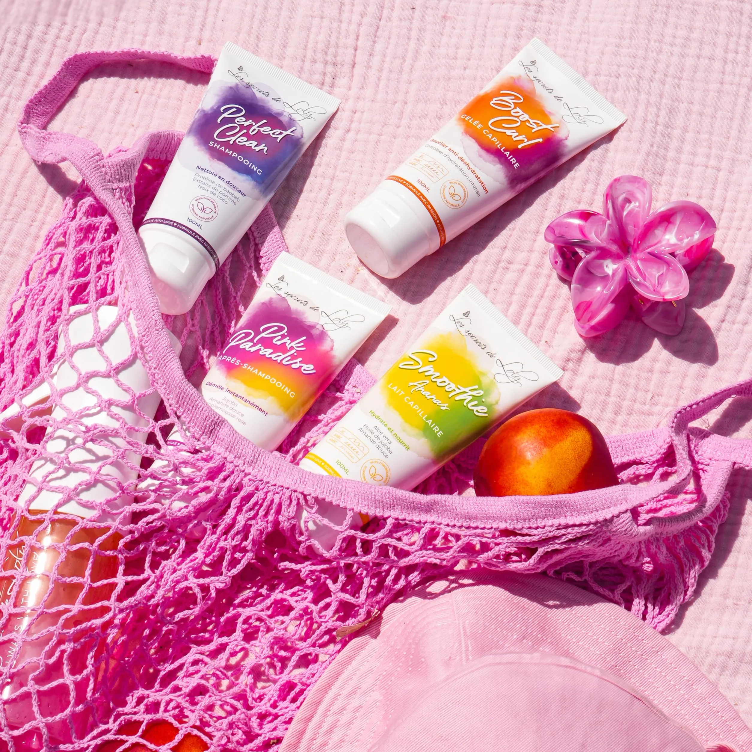 Les Secrets de Loly - Trousse de Voyage Cheveux Frisés - 4 Soins 100ml - Shampooing + Après-Shampooing + Gelée + Lait Capillaire - Format Cabine