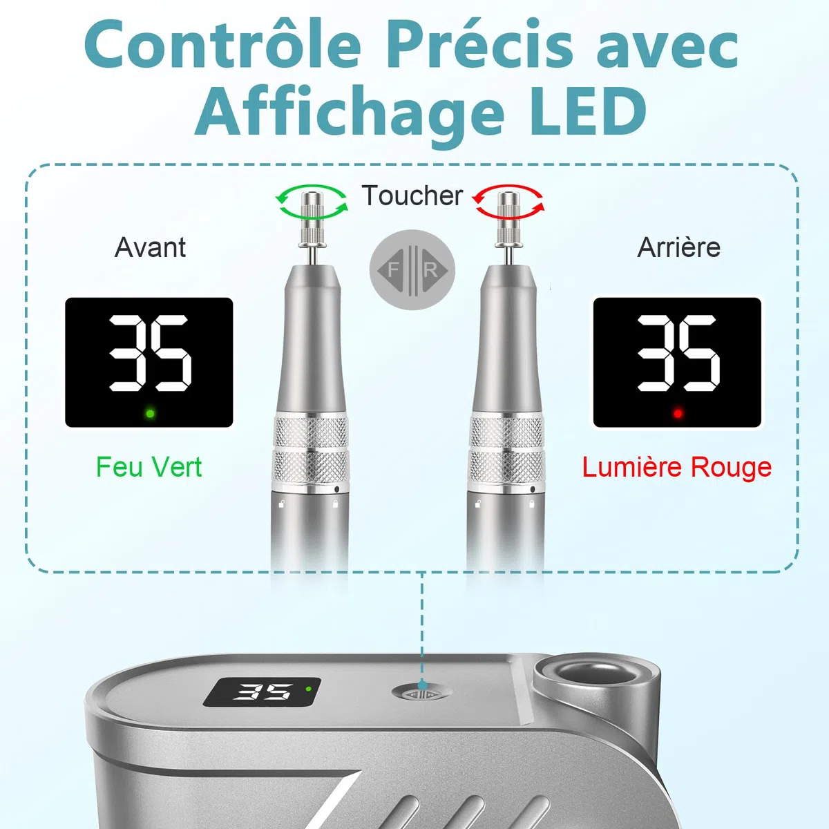 Ponceuse pour Ongles Électrique Professionnelle 35000 RPM - Multifonction Silencieuse avec Affichage LED, Bouton Pause & 6 Embouts - Machine Manucure/Pédicure pour Salon/Maison (Gris Élégant)
