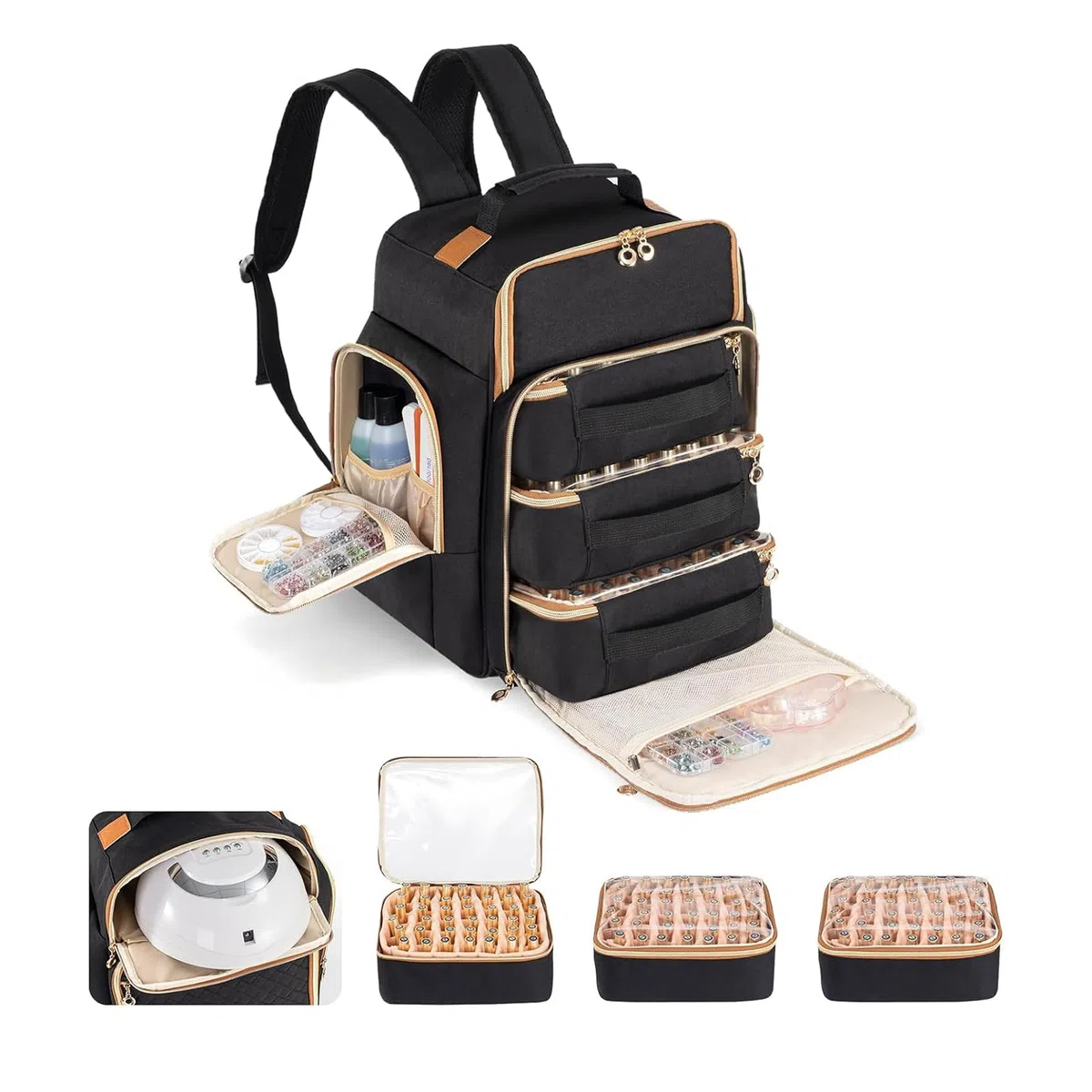 Hautton Grand Organisateur Transport de Vernis à Ongles, Sac Rangement Contenant 126 Flacons de Vernis à Ongles et Lampe sécheuse à Ongles, Étui Voyage Professionnel Robuste pour Manucure