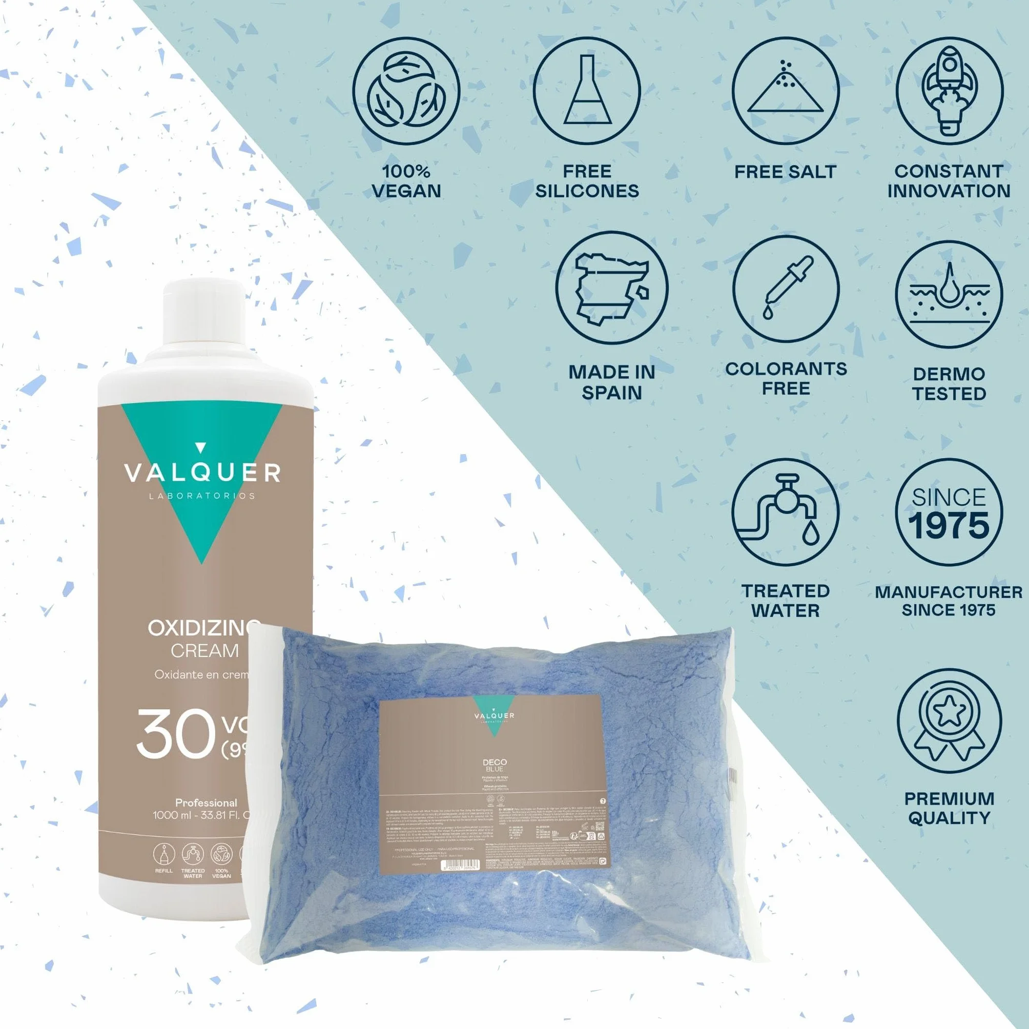 Kit Décoloration Cheveux Professionnel Vegan Décoblue 500 g + Oxydant 30 Vol 9% 1000 ml, Éclaircissement 6 Tons