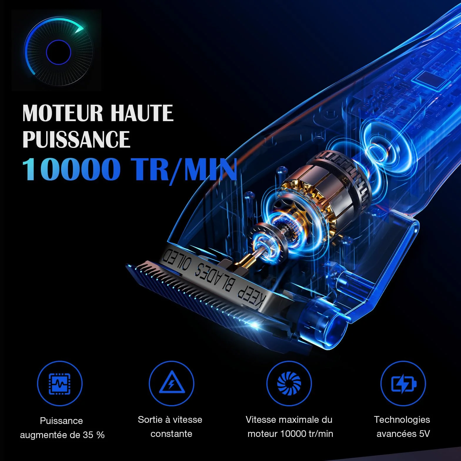 SUPRENT Tondeuse à cheveux professionnelle homme - Lame fade titane réglable Zero-Gap - 5 niveaux - Peignes magnétiques - Batterie 2500 mAh
