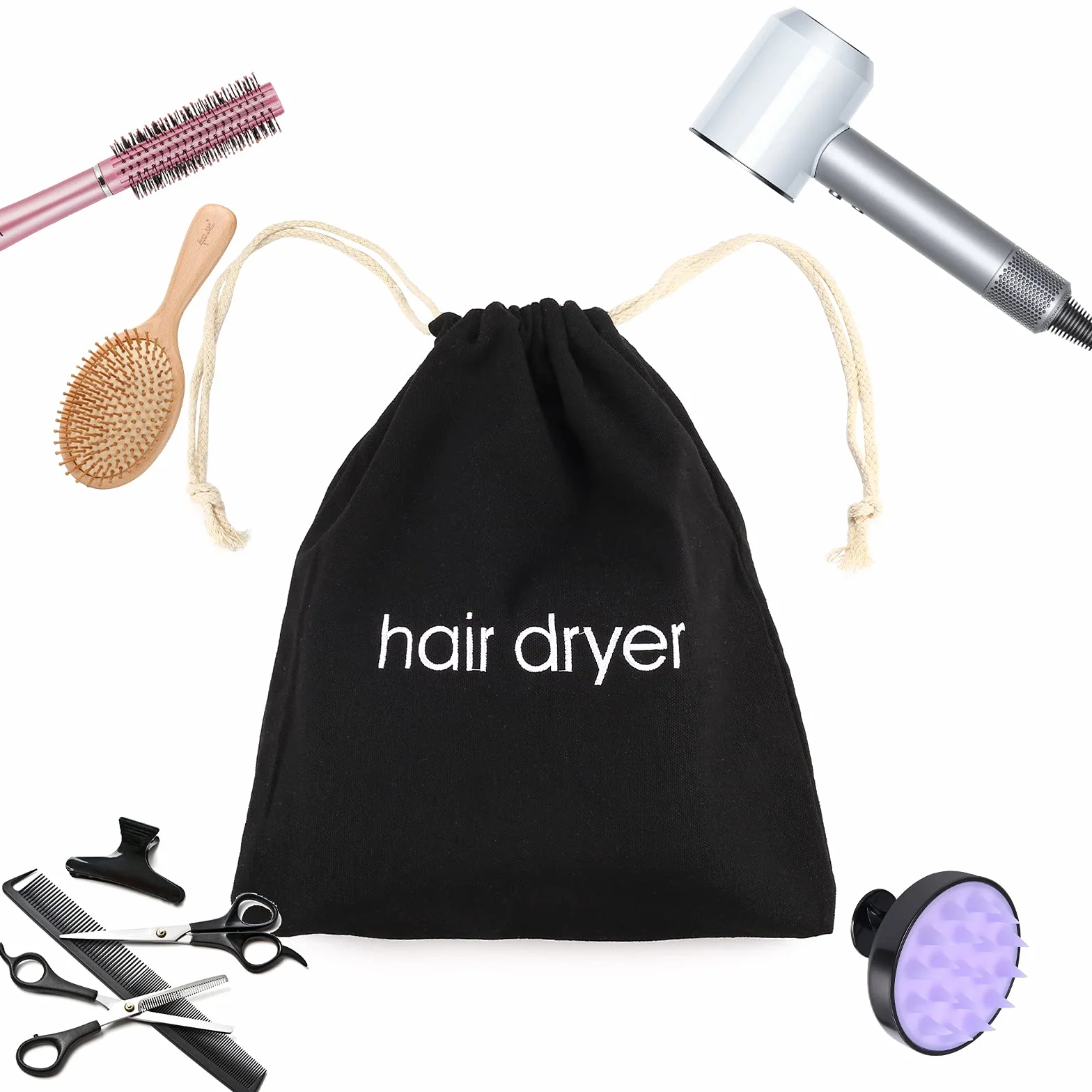 Lot de 8 sacs à sèche-cheveux avec cordon de serrage pour les voyages et la salle de bain