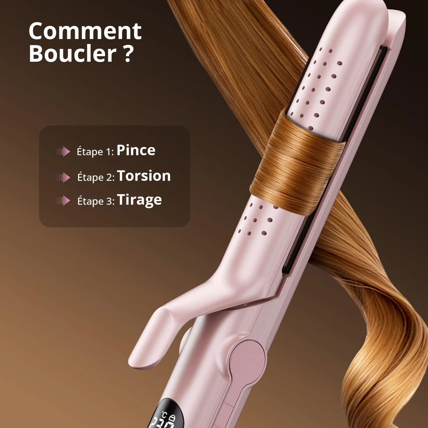 CrazyMar Lisseur à Air Froid et Boucleur Ionique 2-en-1 9 Températures 110℃-230℃ pour Cheveux Bouclés Lisses Appareil de Coiffure Rose