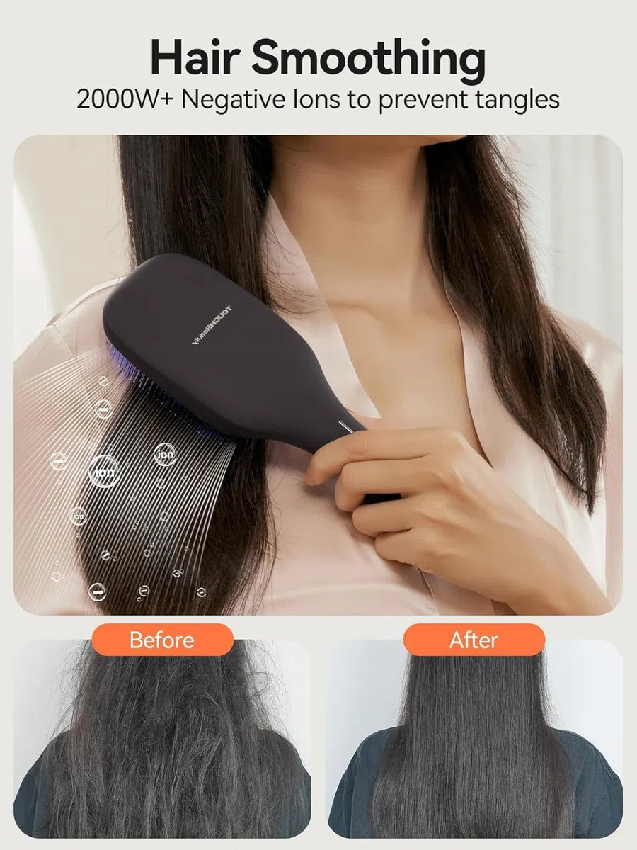 TOUCHBeauty Brosse Laser Rouge/Bleue & Ions Négatifs – Lissage,anti-graîcheur & anti-chute,Favorise la pousse des cheveux et rend la chevelure plus dense,USB-C, étanche