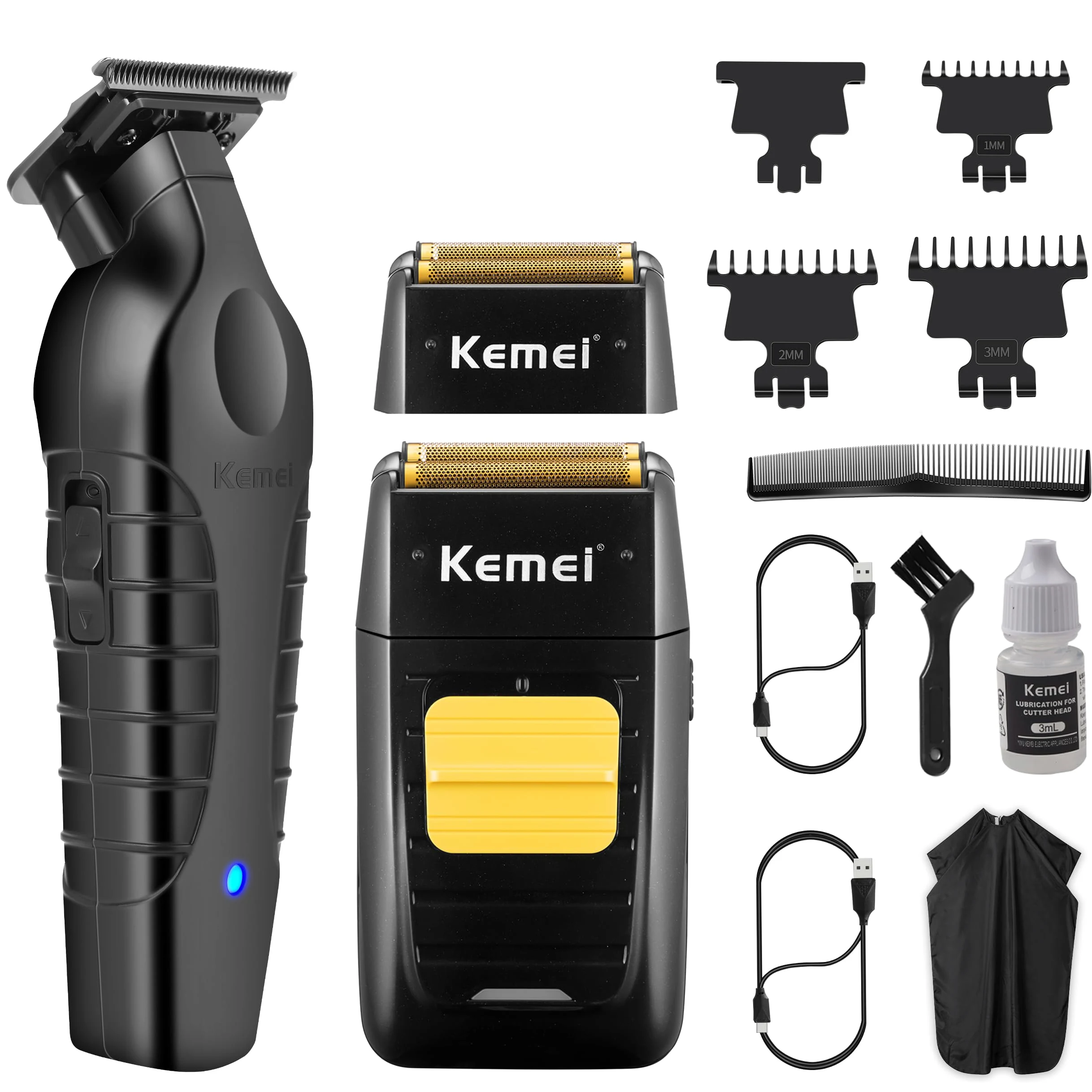 Kemei Rasoir électrique pour homme - Tondeuse à cheveux professionnelle sans fil - Rasoir tête chauve 1102+2299
