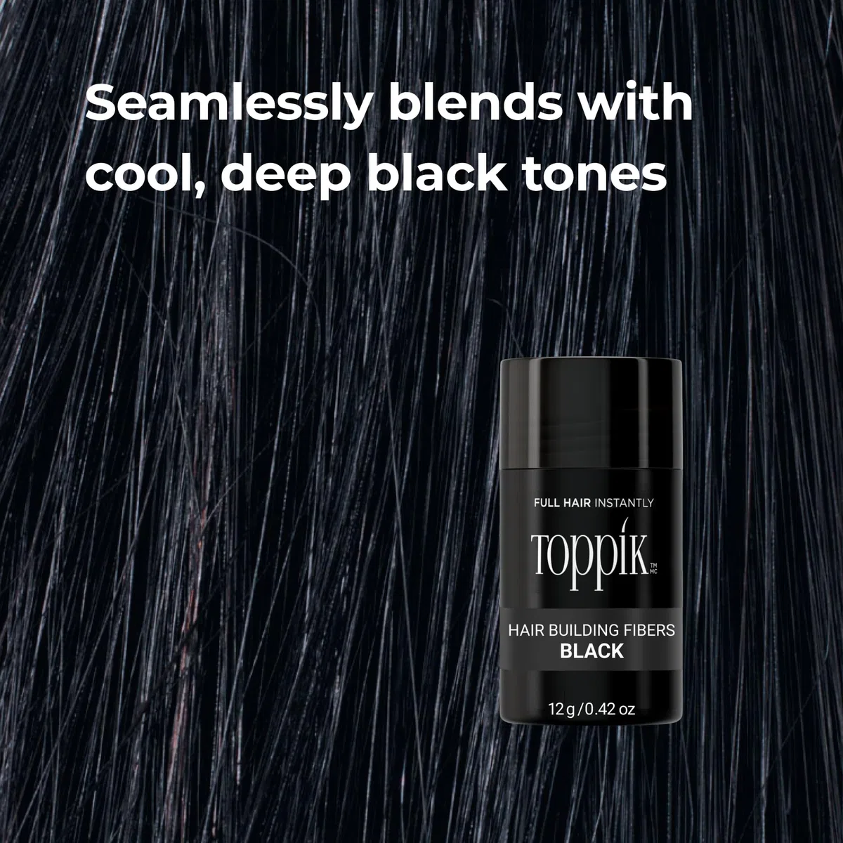 TOPPIK Fibres Capillaires Densifiantes à base de Kératine, Noir - 55g - Cheveux à l'Aspect Naturellement plus Epais – Pour densifier Racines, Ligne Frontale, Barbe, Calvitie