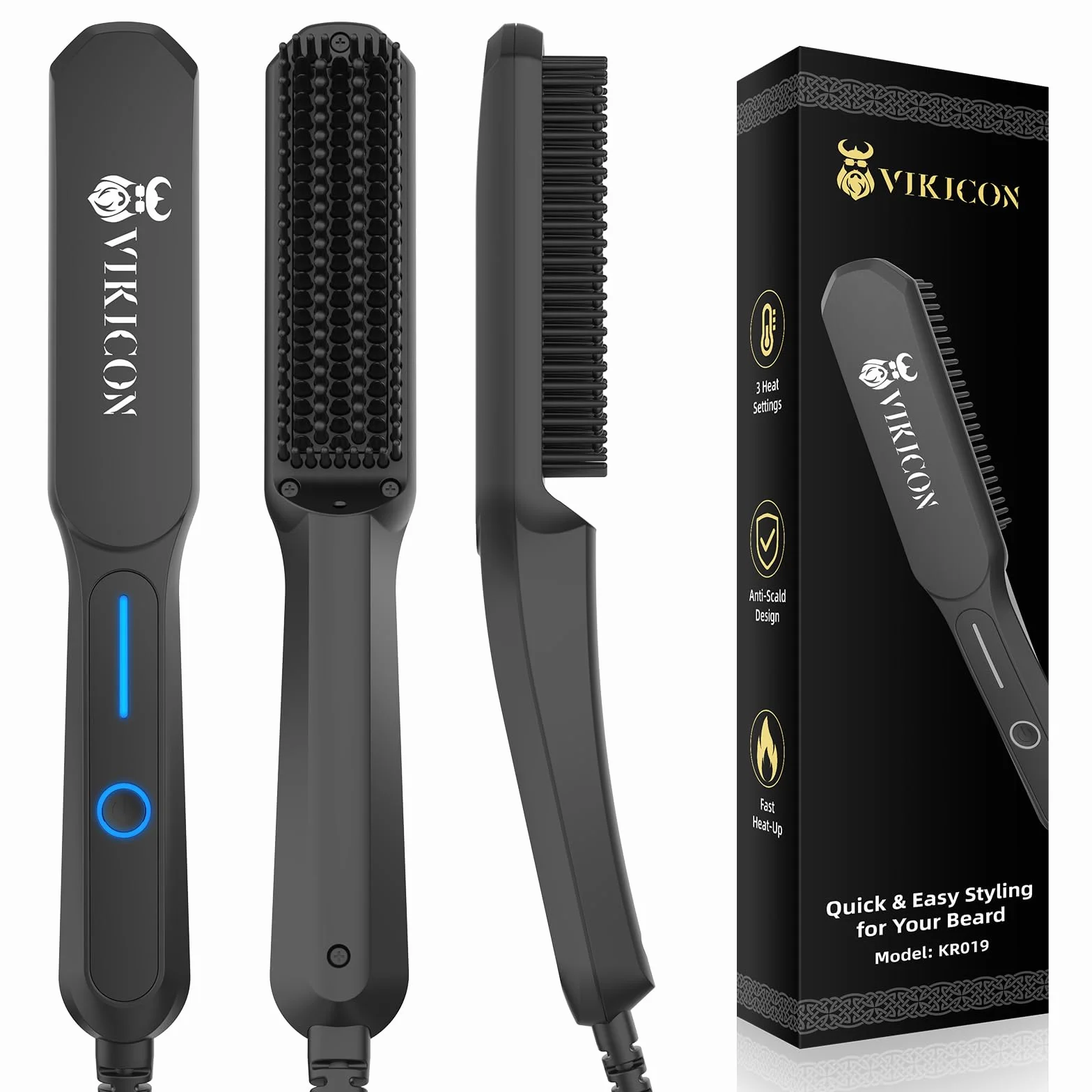 VIKICON Lisseur Barbe Homme, Mini Lisseur Cheveux Ions Négatifs, 3 Températures Réglables, Portable, Chauffage Rapide