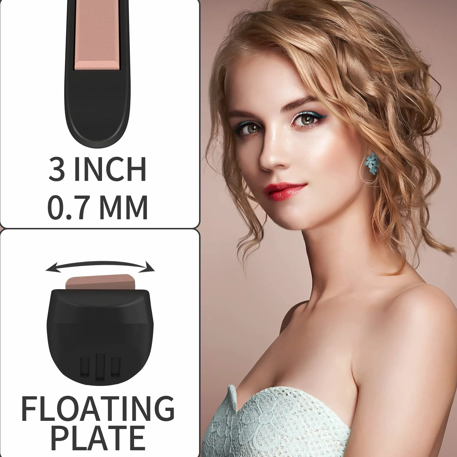 K&K Mini Fer à Lisser Cheveux Court Titane 2 en 1, 50℃-230℃, Arrêt Automatique, Double Tension Noir