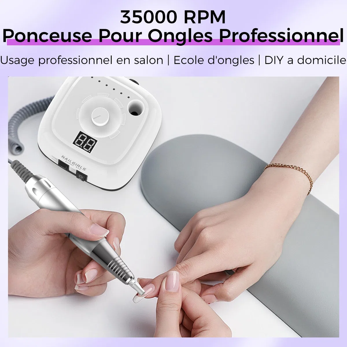 NAILGIRLS Ponceuse Professionnelle 35000RPM 11 en 1, Vitesse Réglable avec Écran LCD pour Manucure/Pédicure