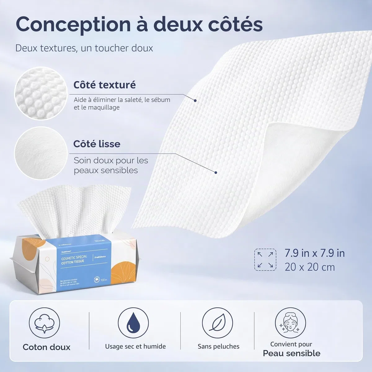 PoeticEHome Lot de 600 Lingettes sèches jetables en coton doux pour le visage - Biodégradables serviettes non pelucheuses - Convient aux peaux sensibles, nettoyage de surface et démaquillage