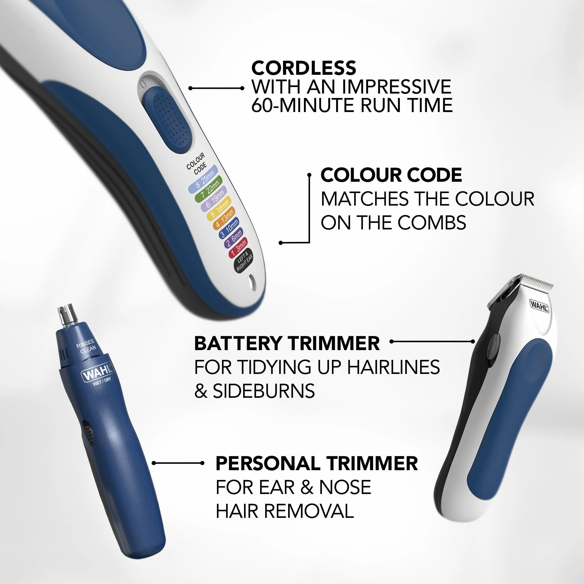 Wahl Color Pro Combo 3in1, tondeuse à cheveux pour hommes, kit de coupe familiale, rasoir de tête, tondeuse à cheveux pour hommes avec tondeuse à barbe, tondeuse à nez, tondeuse personnelle