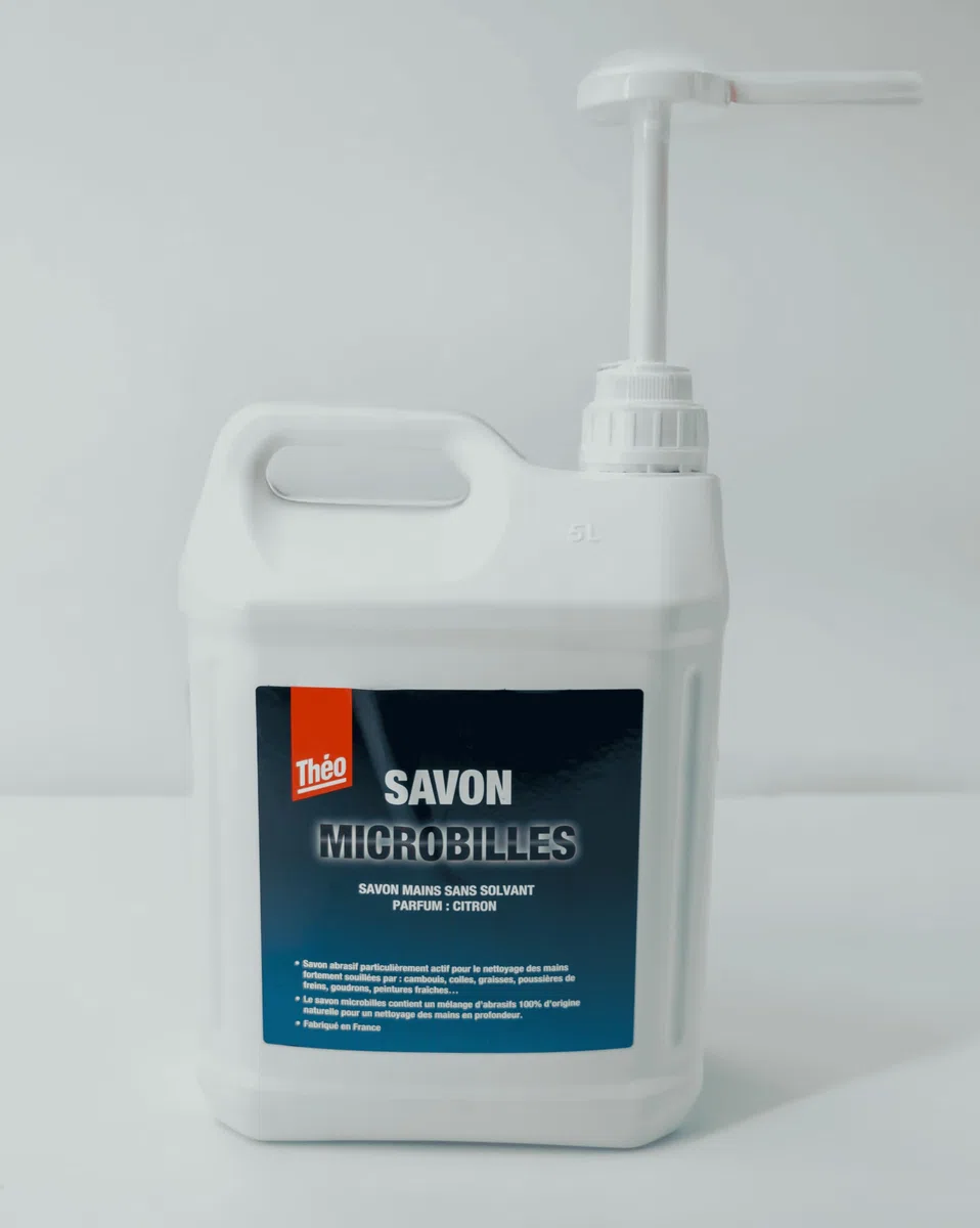 Savon Microbilles Mains 5L Sans Solvant Avec Pompe Intégrée | Parfum Citron - Format Economique 5L