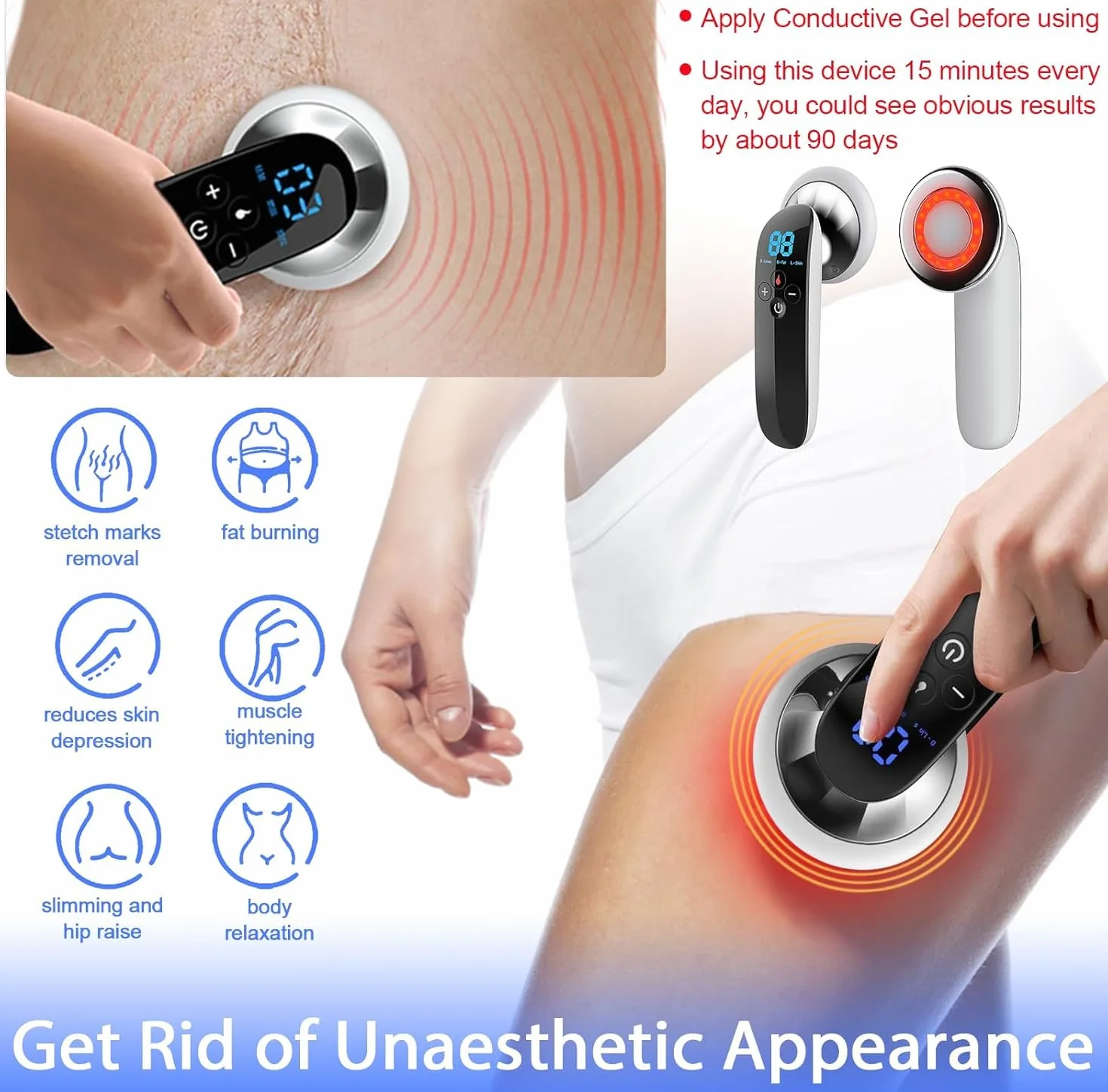 Appareil De Massage Anti-Cellulite Portatif, Machine De Sculpture Corporelle Professionnelle, 3 Modes Et 10 Intensités Réglables, pour La Graisse du Ventre, La Taille, Les Bras Et Les Jambes