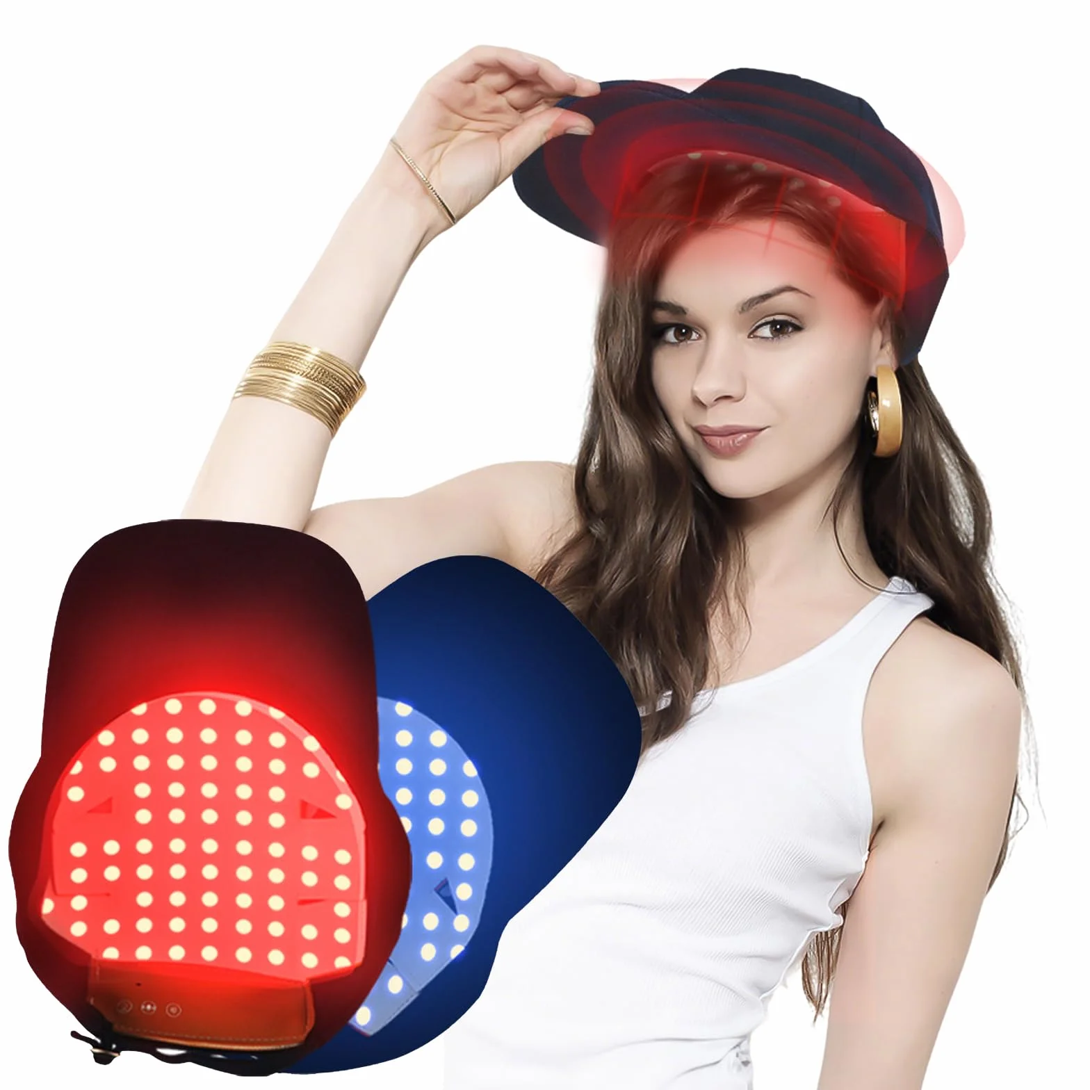 Red Light Bonnet de soin pour la croissance des cheveux et contre la chute des cheveux, longueur d'onde 470 nm, 630 nm et 650 nm, 70 LED