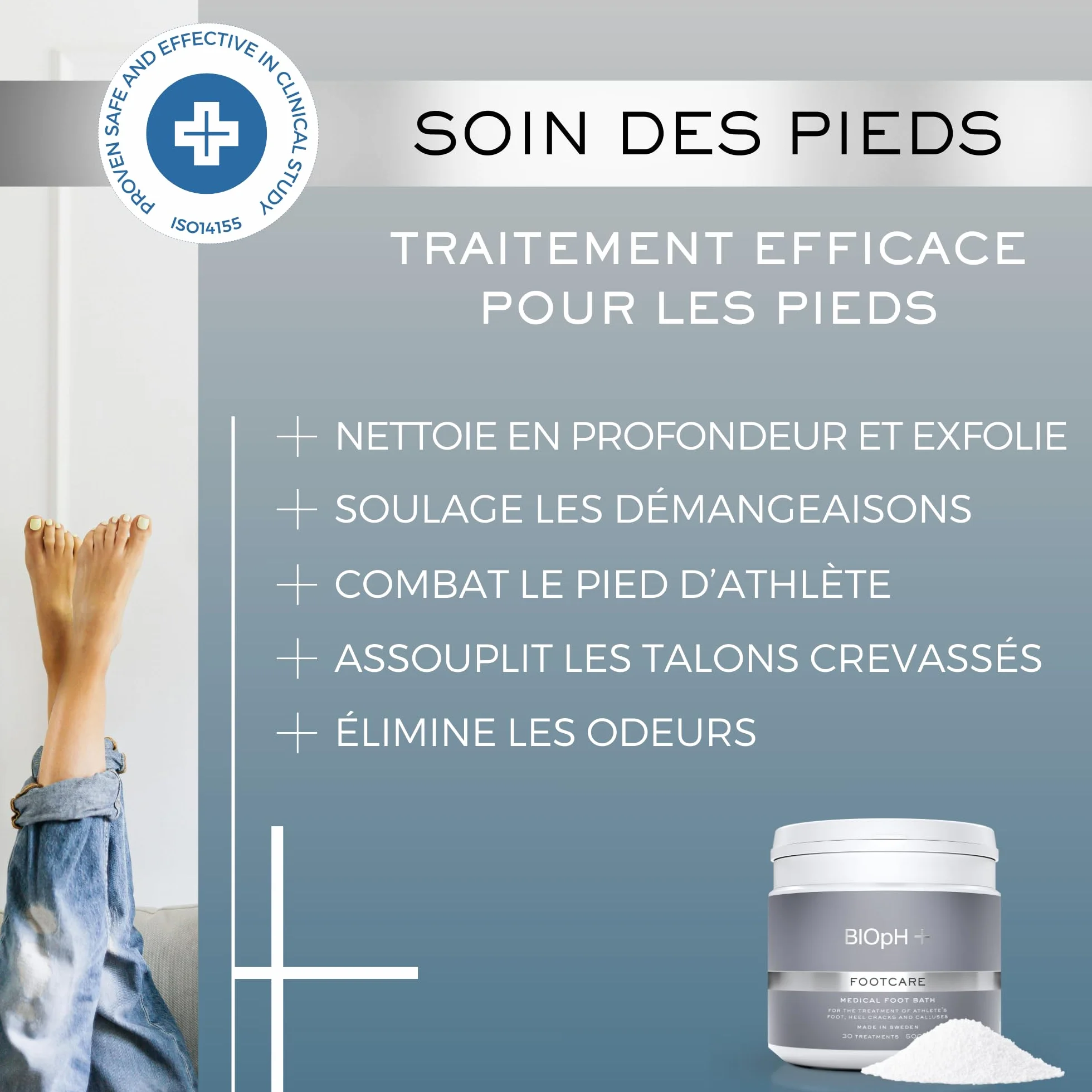 BIOpH+ Soin des pieds 500 g Bain de pieds antifongique Traitement pied d'athlète talons fendillés callosités
