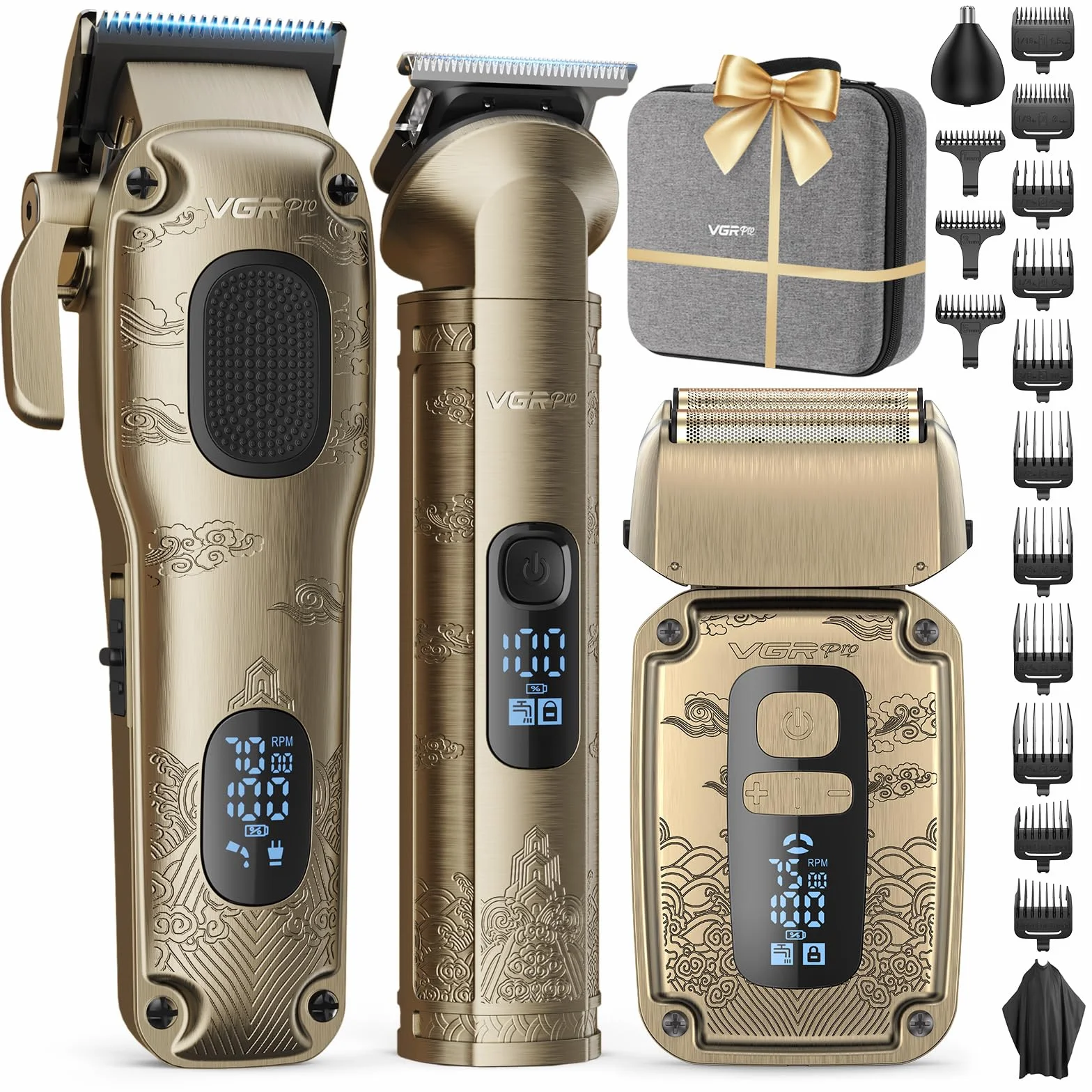 VGRPRO Tondeuse Cheveux Hommes Sans Fil Imperméable Rasoir Barbe 4 Vitesses LED