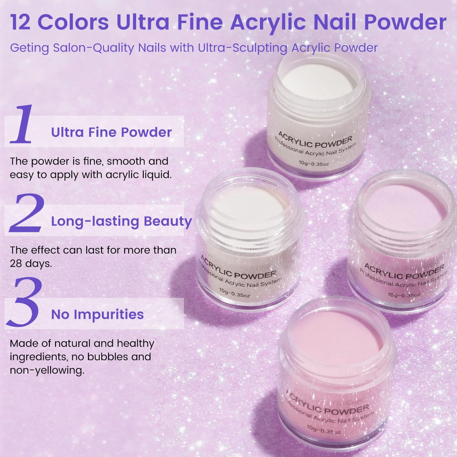 Kit de démarrage acrylique pour ongles 4 couleurs avec lampe et ponceuse