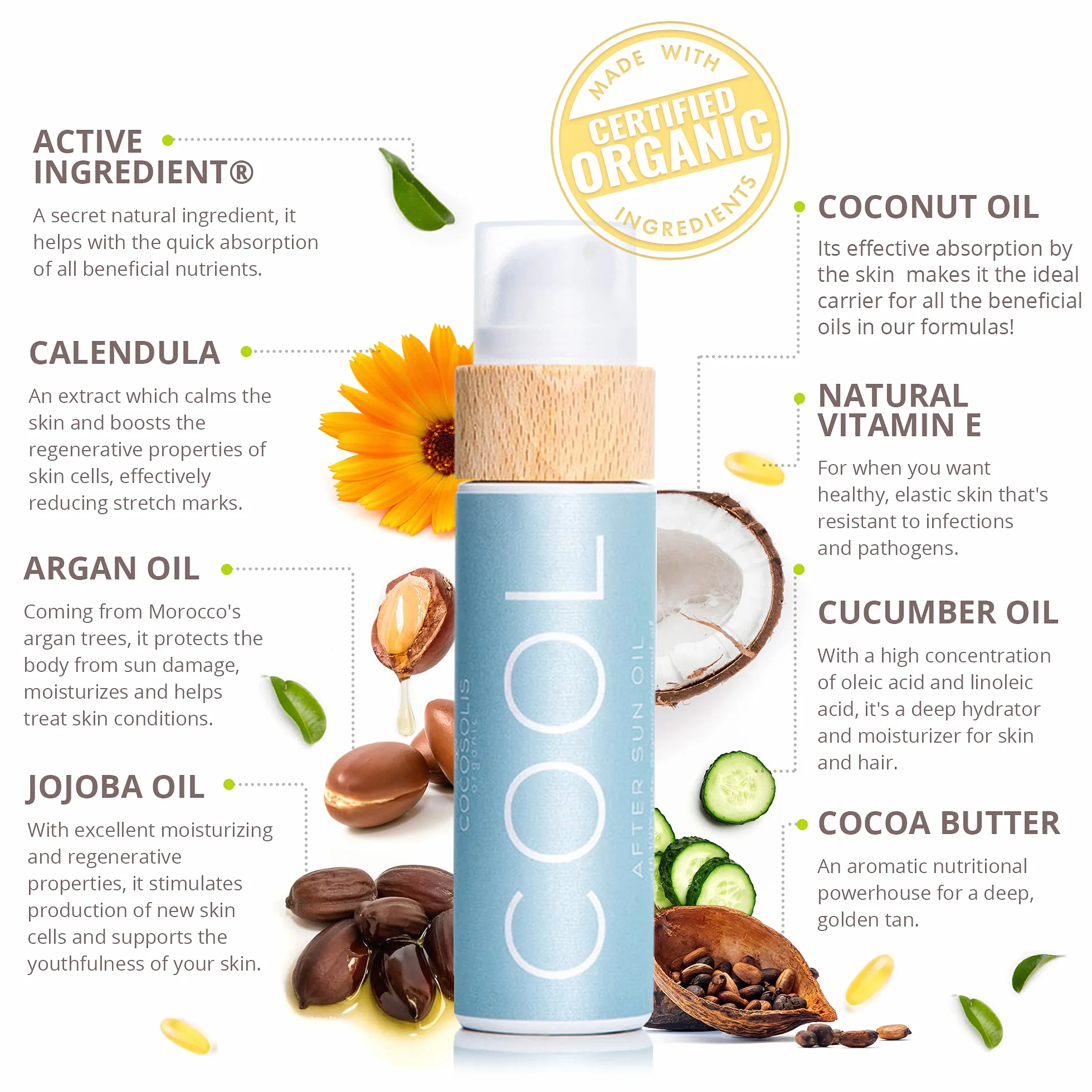 COCOSOLIS COOL Huile après-soleil à l'huile de coco hydratante corps visage bio