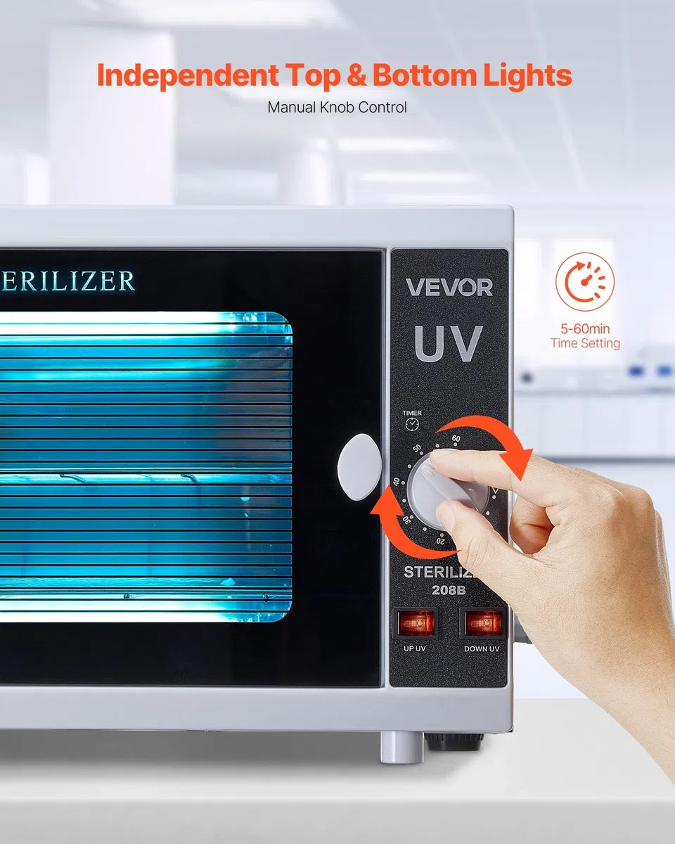 VEVOR Stérilisateur UV 12 L, Armoire de Désinfection UV avec Minuterie, Commande par Bouton, Longueur d'Onde 185 nm, Porte en Verre Trempé, pour Laboratoires, Maison, Salons de Manucure et de Beauté