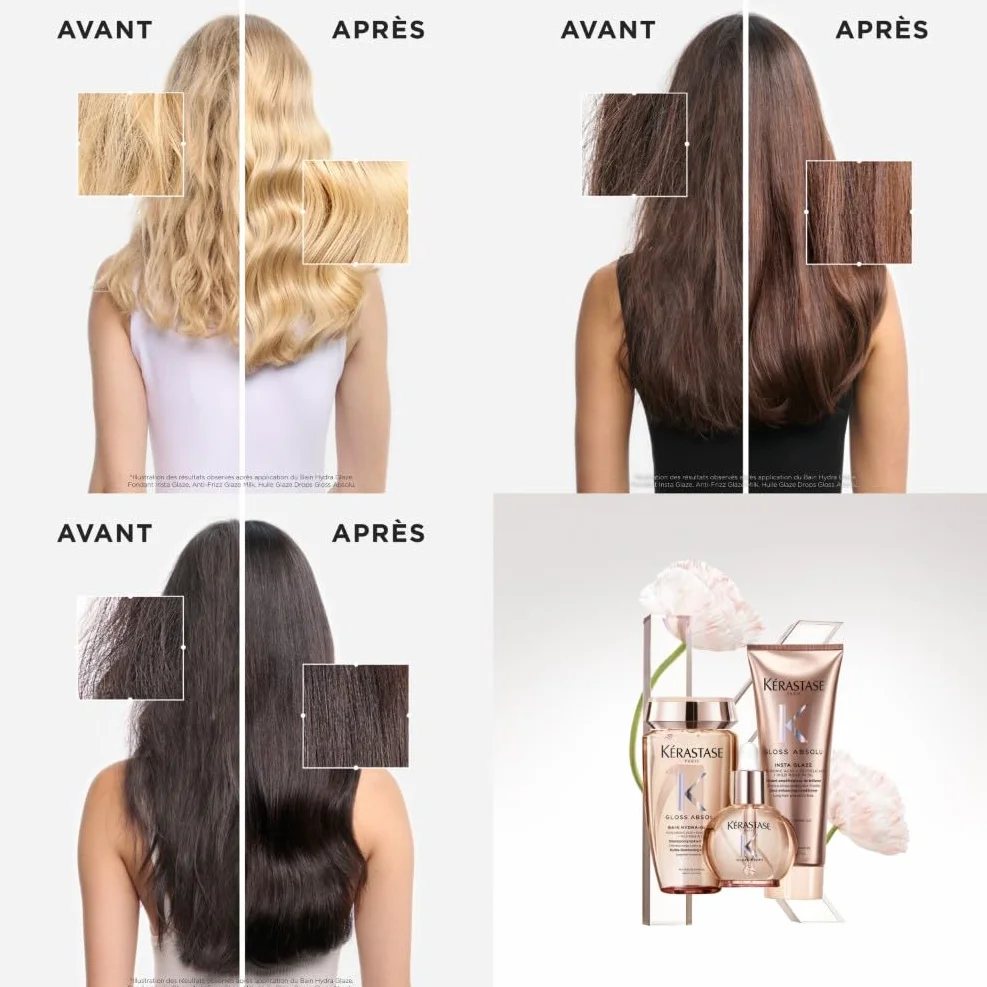 KÉRASTASE Gloss Absolu - Anti-Frizz Glaze Milk - Spray Disciplinant tout-en-1 - Acide Hyaluronique, Acide Glycolique et Rose Sauvage - Cheveux Longs et Sujets aux Frisottis