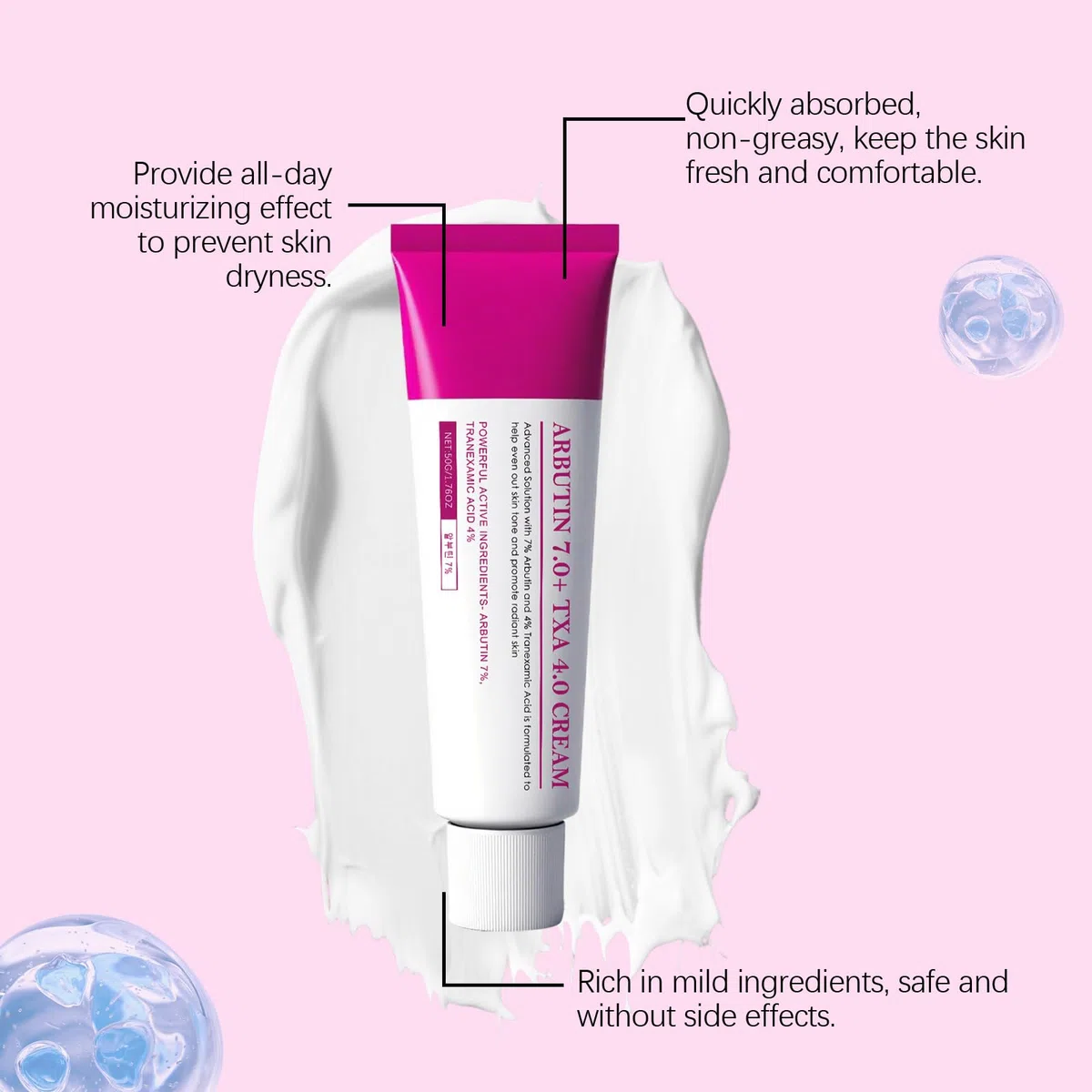 Arbutin 7% + Tranexamic Acid 4% Cream with Niacinamide & Glutathione, Korean Facial Treatment, Lightens Dull Complexion, Evens Complexion Tone, Anti-Pigmentation, Fades Blemishes, Minimizes Freckles