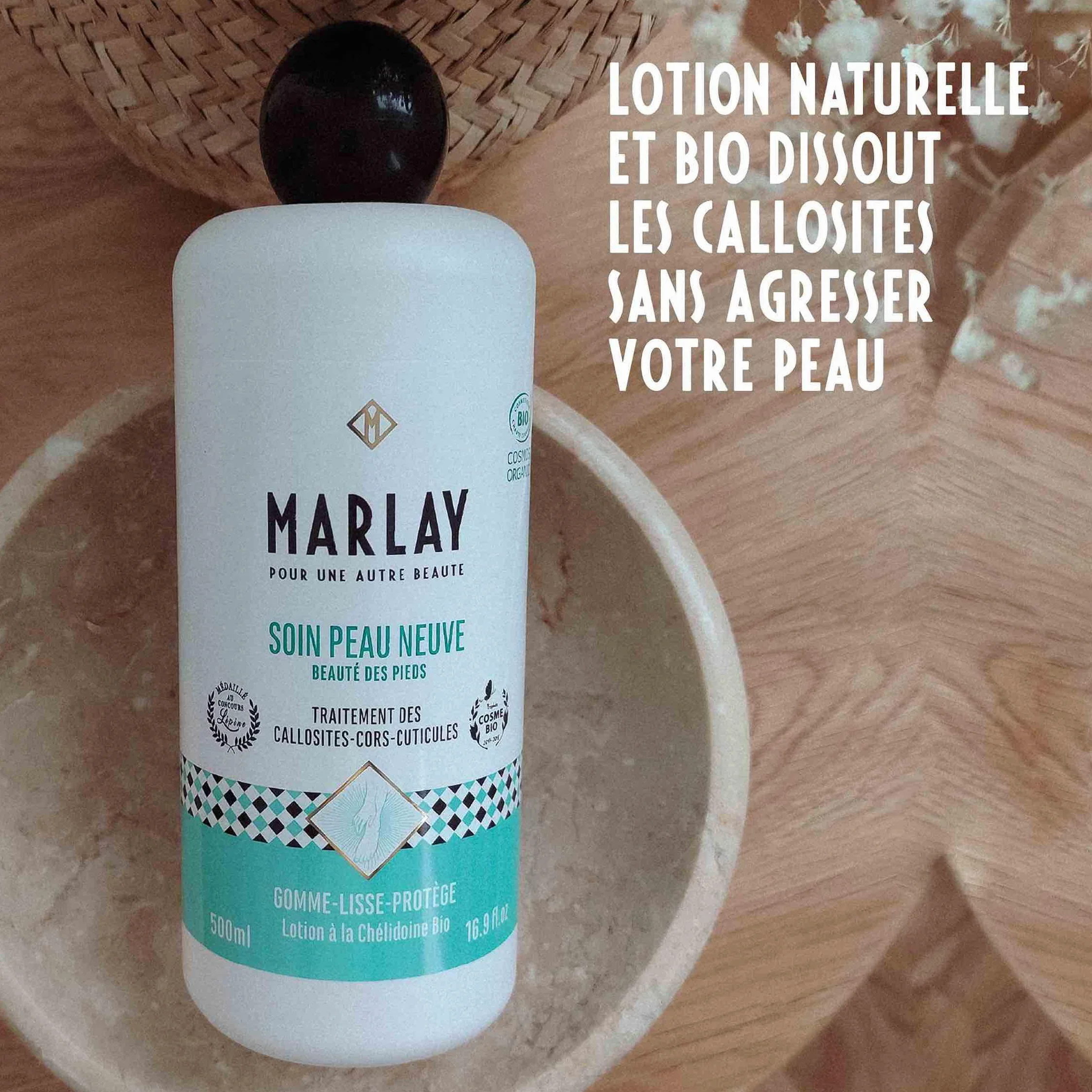 Marlay Cosmetics Soin Peau Neuve 500 ml Lotion Pieds Secs et Abimés à la Chélidoine Bio 99% Origine Naturelle