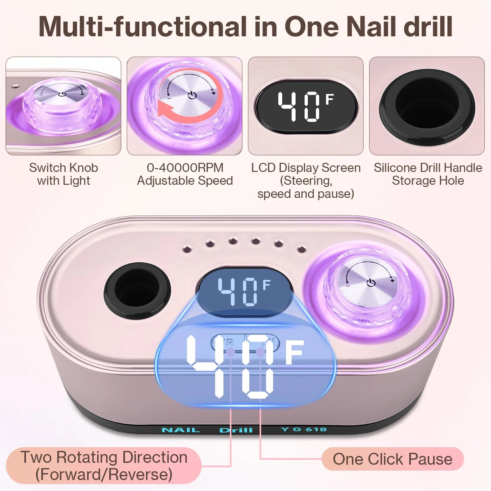 Urbuti Ponceuse pour Ongles Professionnelle 40000 RPM 36 W 12 en 1 avec Écran LCD, Lime à Ongle Électrique Silencieux, Kit Manucure Pédicure