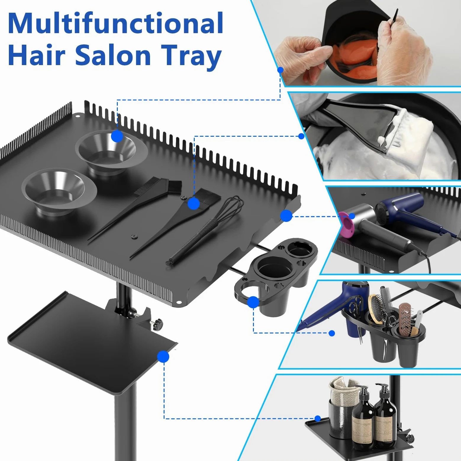 Chariot de Coiffure avec Roues, Chariot de Salon pour Extensions de Cheveux avec Plateforme de Rangement et Support