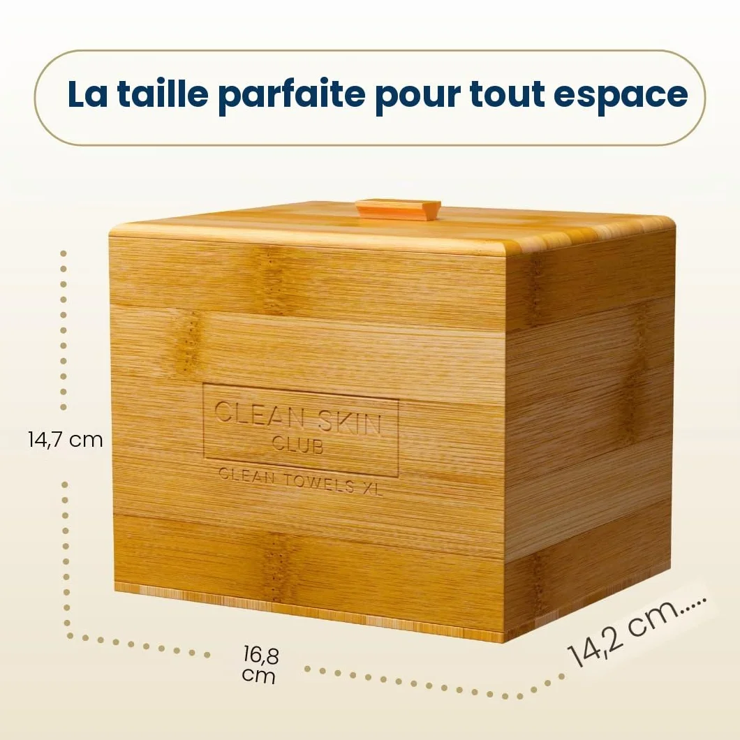 Clean Skin Club Récipient en bambou avec couvercle, 50 serviettes jetables Clean Towels XL Original