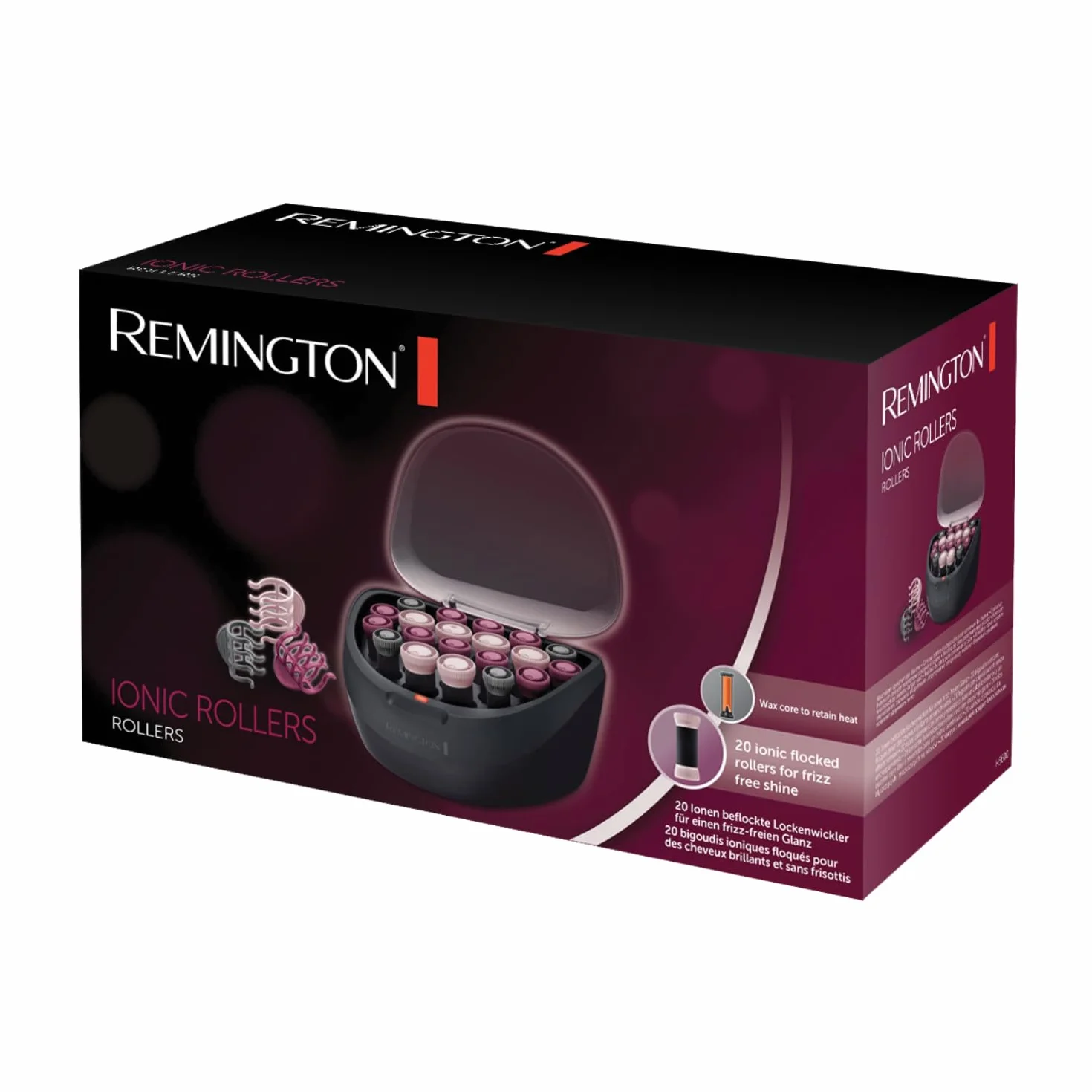 Remington Bigoudis Cheveux [3 styles de Boucles] Ionic Rollers Rose & Noir (Coffret 20 rouleaux de 3 tailles avec pinces et attaches: 20,23 & 27mm, Ionique, Longue Tenue) Bigoudis chauffants H5600
