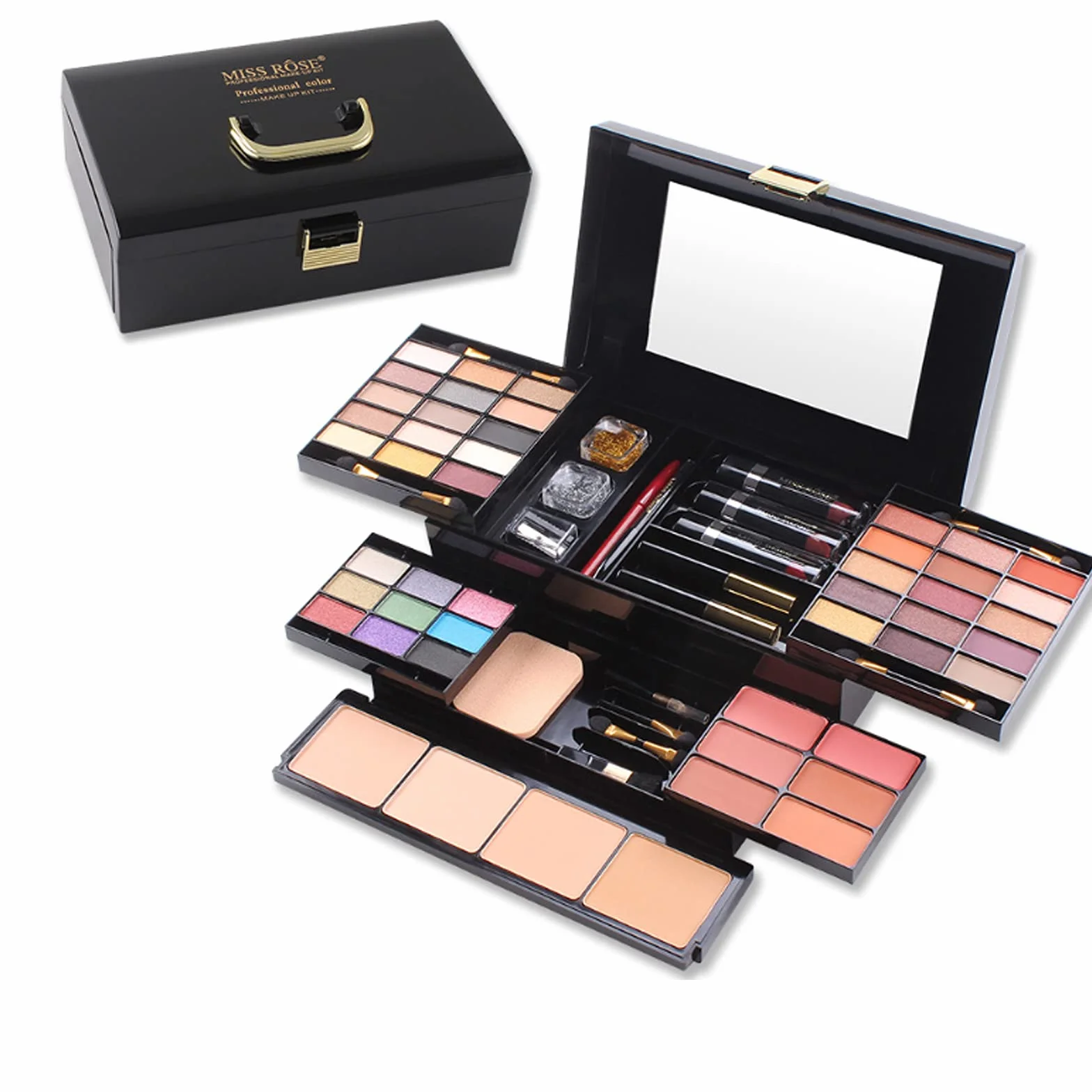 Kit de Maquillage Complet Femme avec Ombre à Paupières, Rouge Lèvres, Brosse Cosmétique, Compact Powder, Mascara, Eyeliner