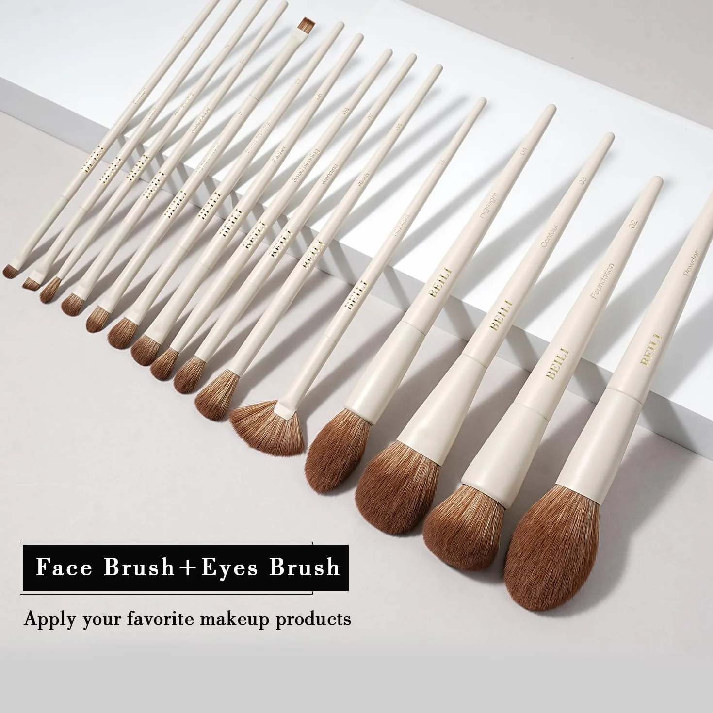 BEILI Pinceaux de Maquillage 15 PCS Set Professionnel Vegan Fond de Teint Fard à Paupières Correcteur Eyeliner