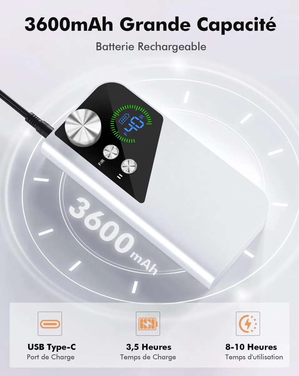 HOMEASY Ponceuse pour Ongles Professionnel: 40000 RPM Lime a Ongle Electrique Rechargeable, 6 en 1 Ponceuse Ongle pour Acrylique/Gel, Vitesse Réglable F/R, Ponceuse Manucure pour Salon/Maison, Blanc