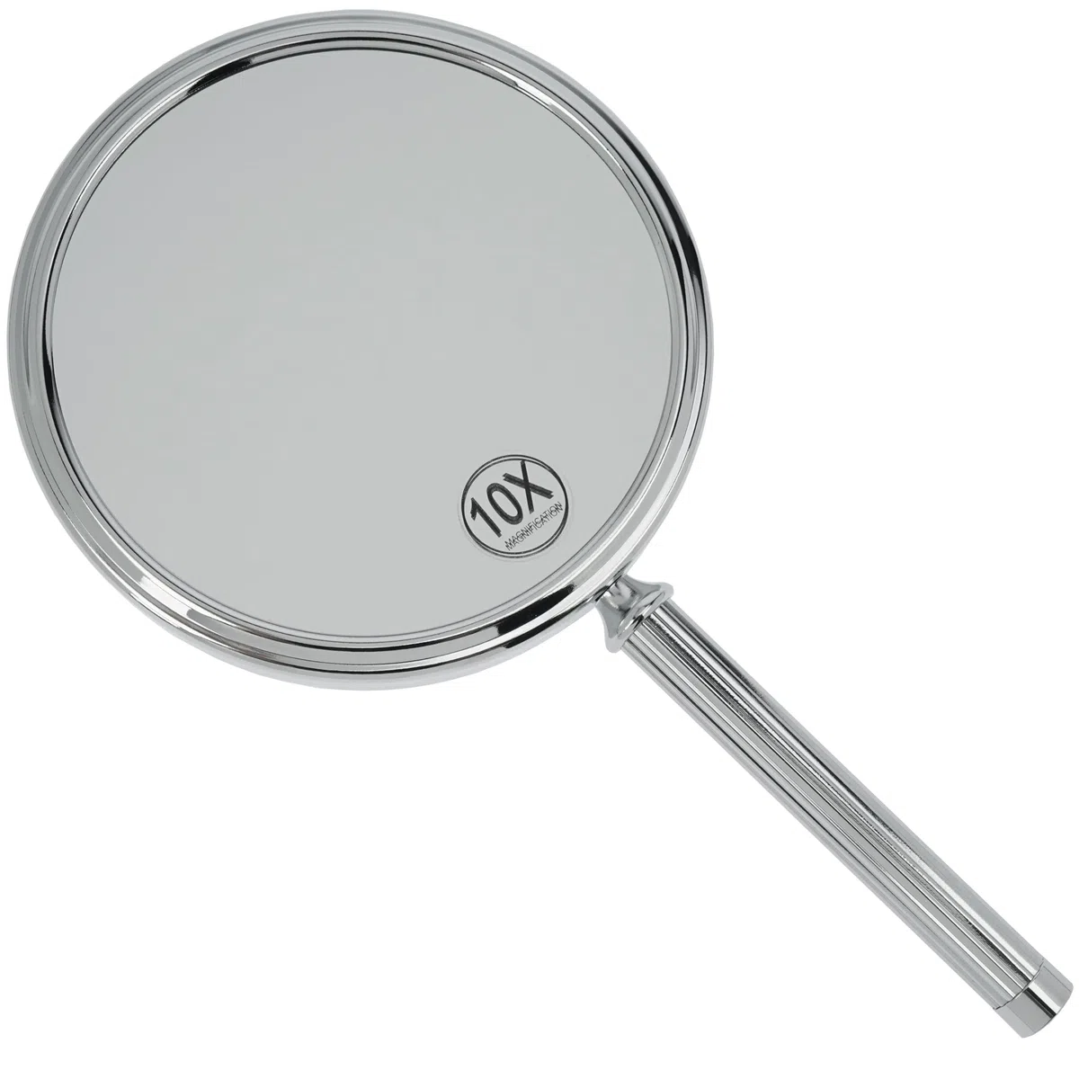 Fantasia Miroir à Main Double Face Normal et Grossissement x 10 - Diamètre 13 cm - Longueur 28,5 cm - Argenté/Chromé