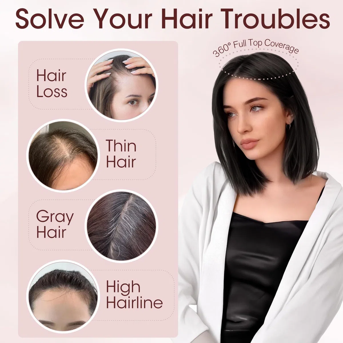 MY-LADY Topper Cheveux Humain Femme Sans Frange Volumateur Capillaire Naturel Léger Forme le Visage Pour Femme Fille(35g, #02 Marron Foncé)