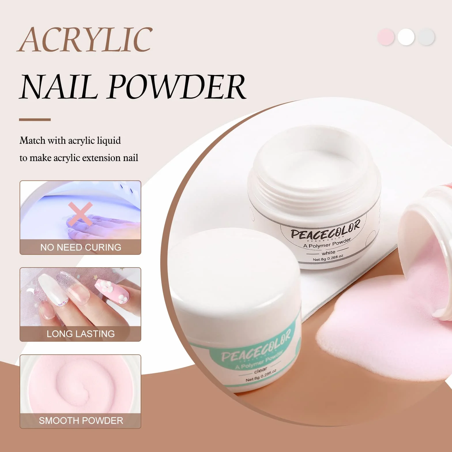 PEACECOLOR Poudre Acrylique Pour Ongles kit avec lampe à ongles 36W, 3Pcs Poudre Acrylique et Liquide acrylique, lime a ongle electrique, Convient Aux Débutants et Aux Professionnels