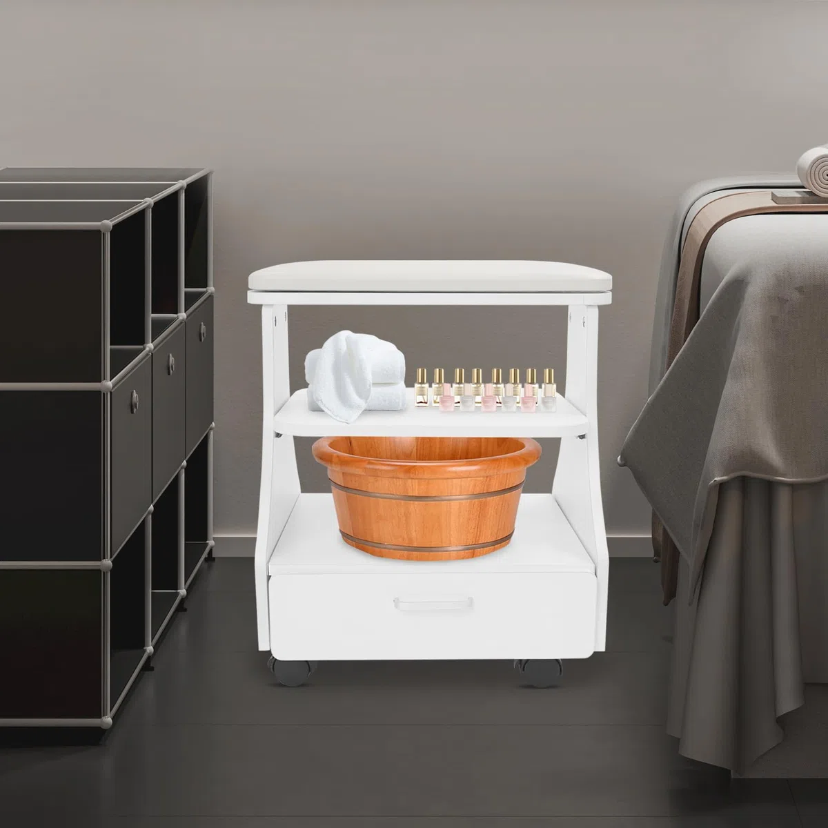Chariot de rangement 3 niveaux pour manucure et pédicure, 50 kg, 52 x 41 x 55 cm blanc