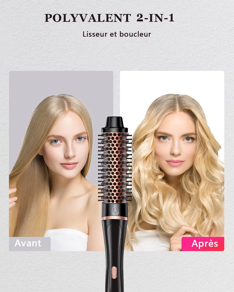 5 en 1 Fer à Boucler, Set Baguette de Bouclage avec Brosse Thermique et 4 Baguiers de Bouclage Céramique Interchangeables (0.35"-1.25'') Chauffage Rapide Double Tension Boucleur de Cheveux pour Femmes