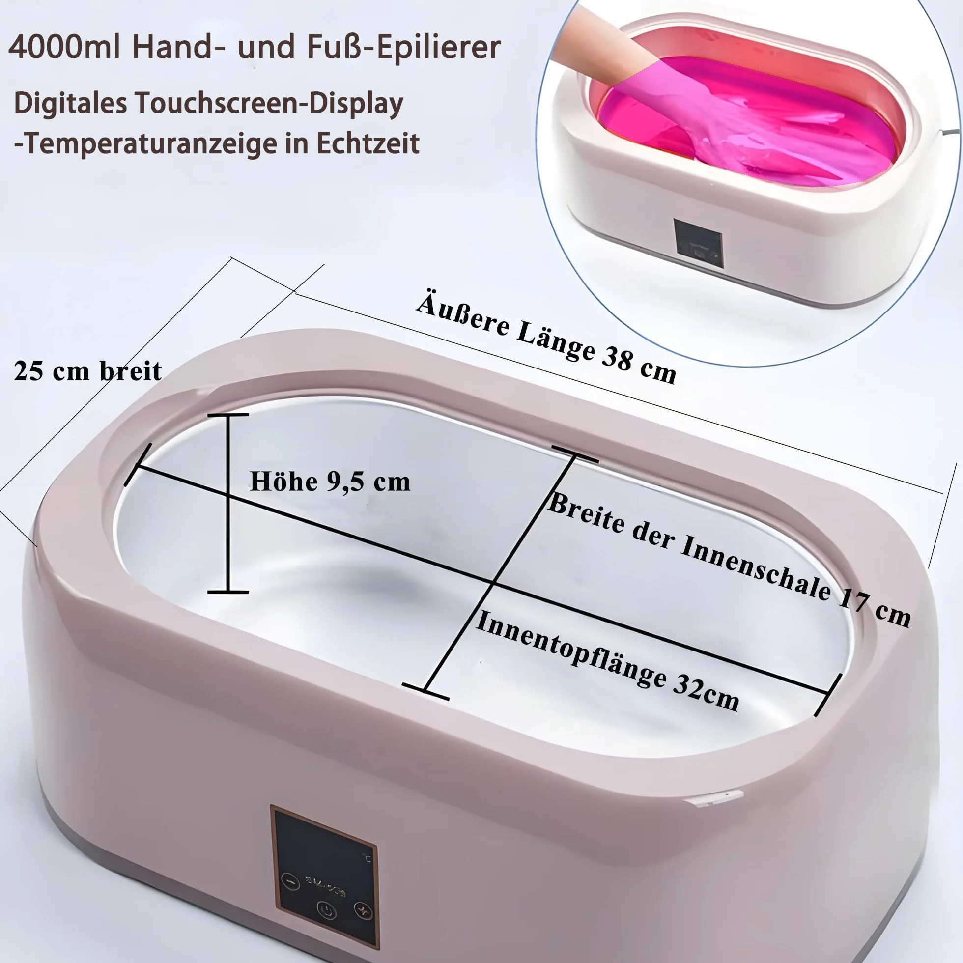 Bain de paraffine 4000ml pour mains et pieds, cire de paraffine 900g avec accessoires, soin peaux sèches (rose)